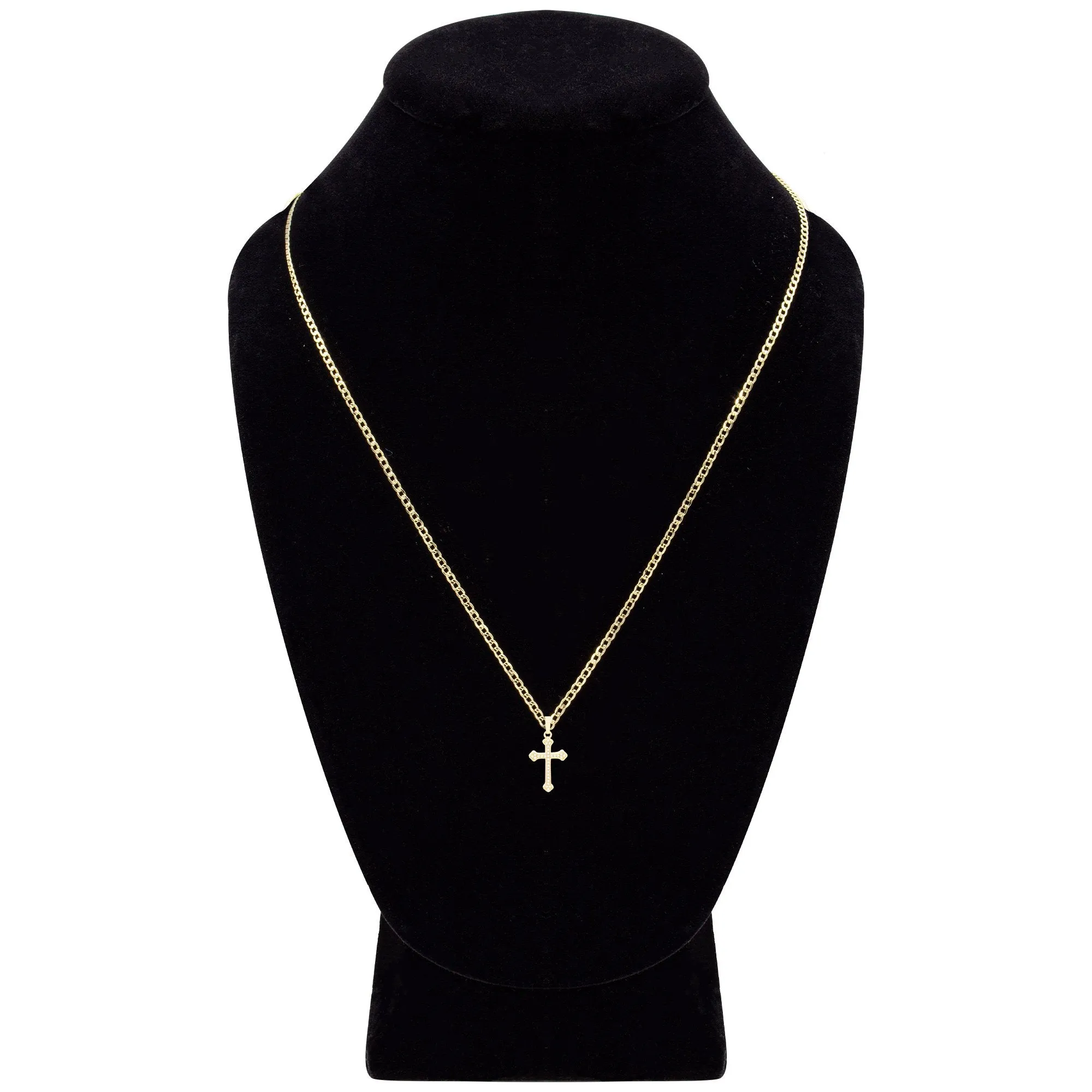 Cross Pendant Cubic Zirconia 14K Gold Filled Chain Necklace Set