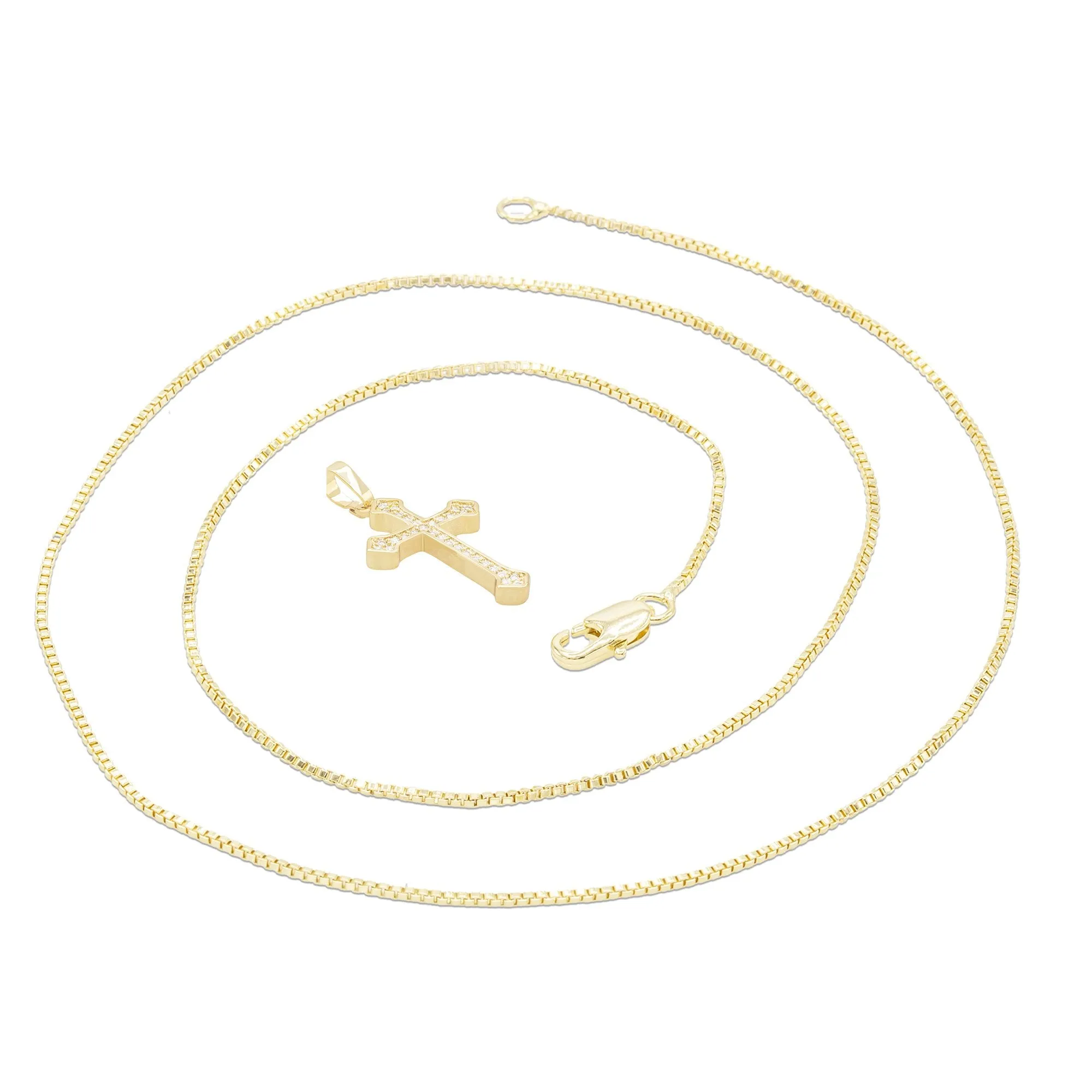 Cross Pendant Cubic Zirconia 14K Gold Filled Chain Necklace Set