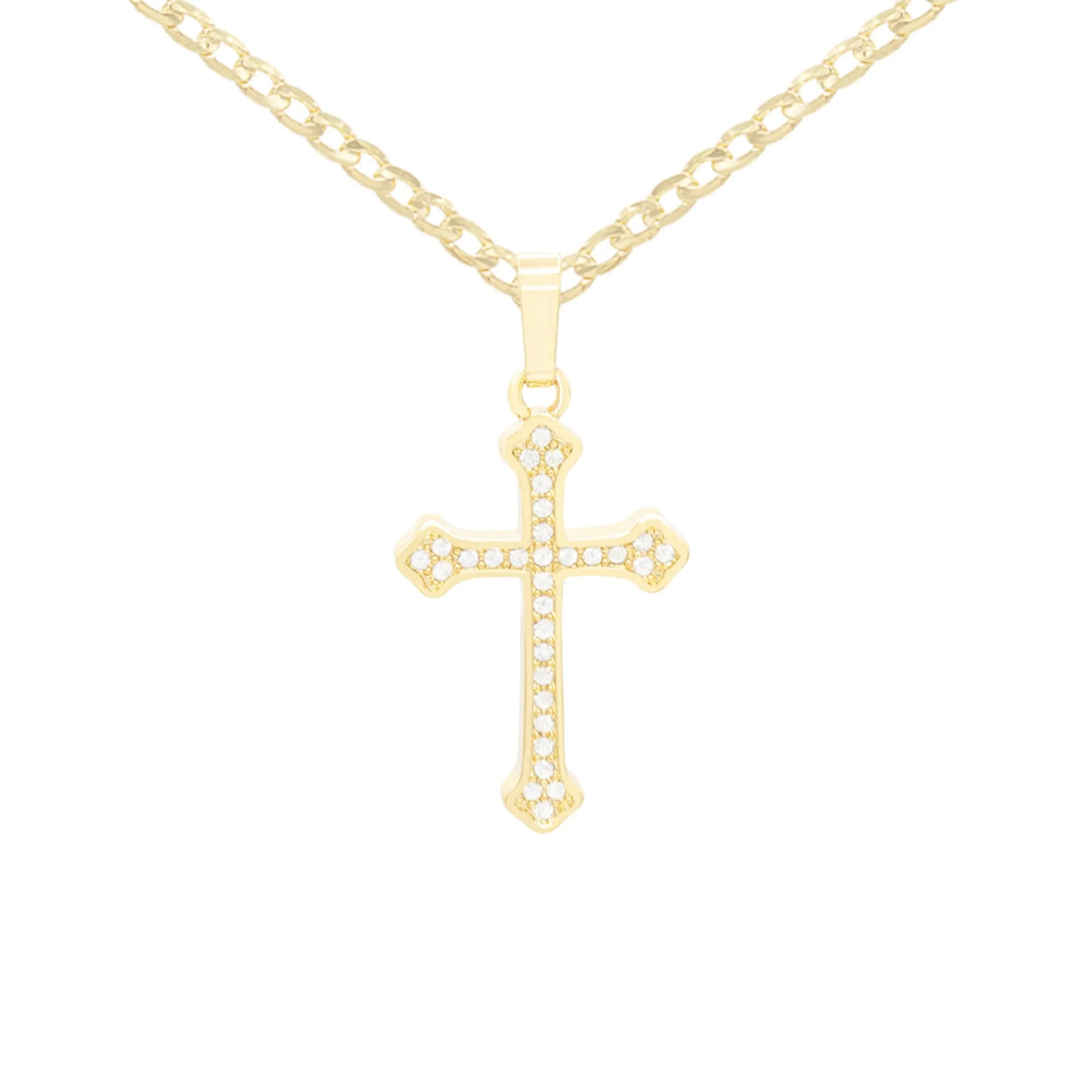 Cross Pendant Cubic Zirconia 14K Gold Filled Chain Necklace Set