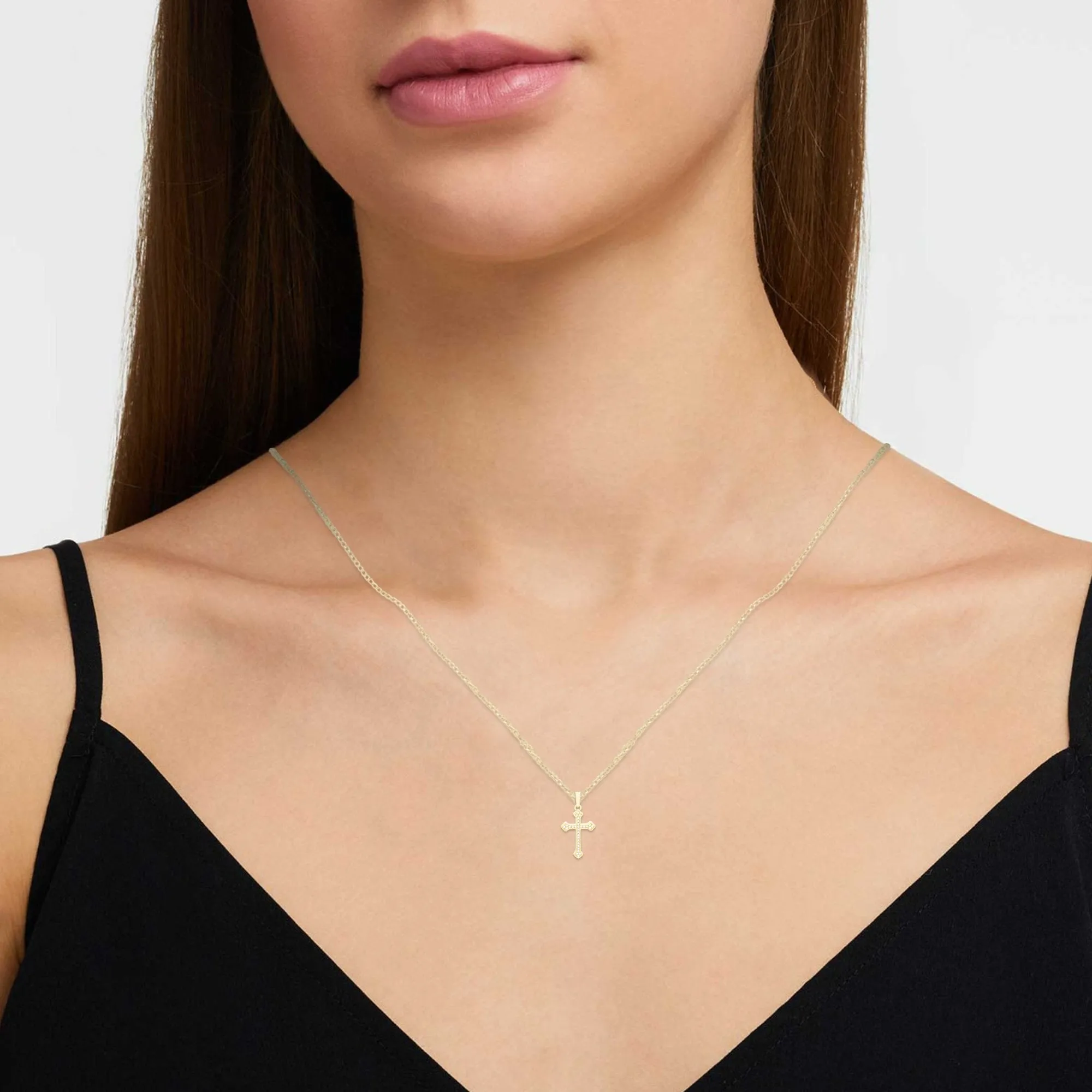 Cross Pendant Cubic Zirconia 14K Gold Filled Chain Necklace Set
