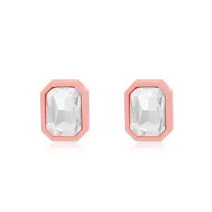 Crystal & Pink Rectangle Stud Earrings