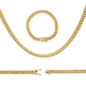 Cuban Link 14K Gold Plated Necklace 30" Bracelet 8.5" Set For Men