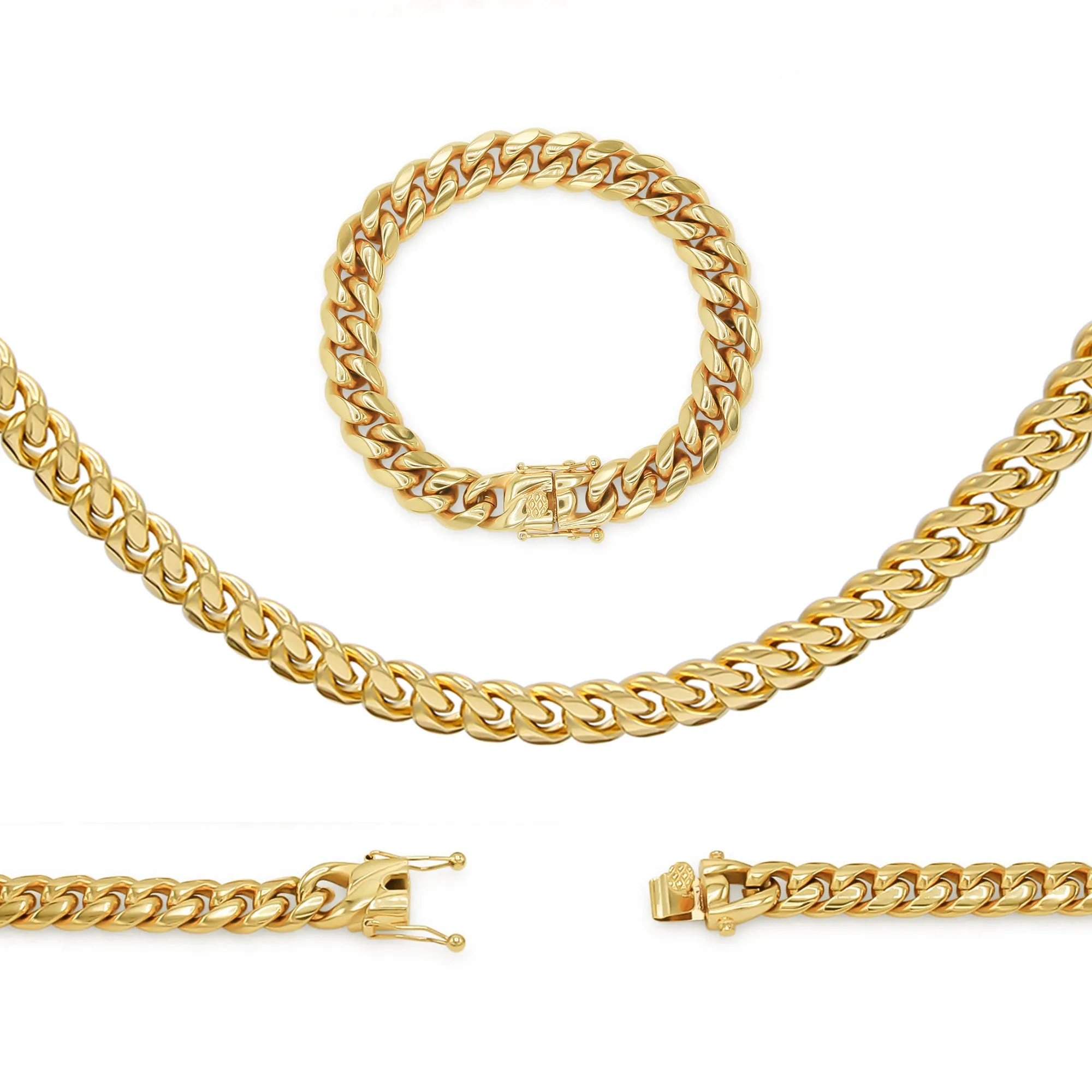 Cuban Link 14K Gold Plated Necklace 30" Bracelet 8.5" Set For Men