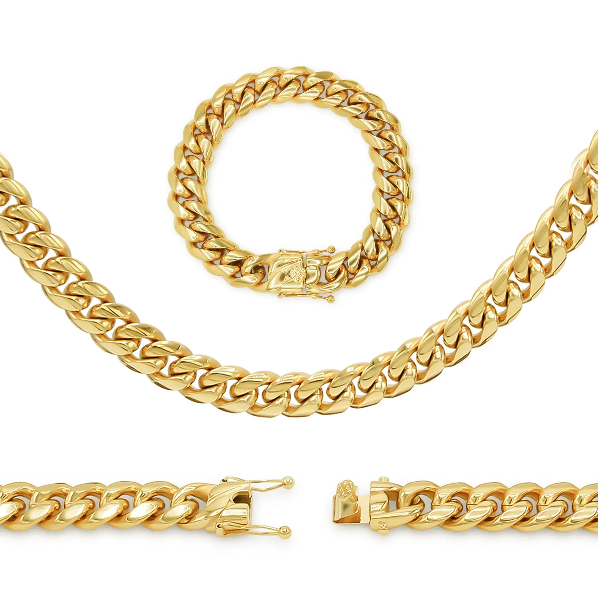 Cuban Link 14K Gold Plated Necklace 30" Bracelet 8.5" Set For Men