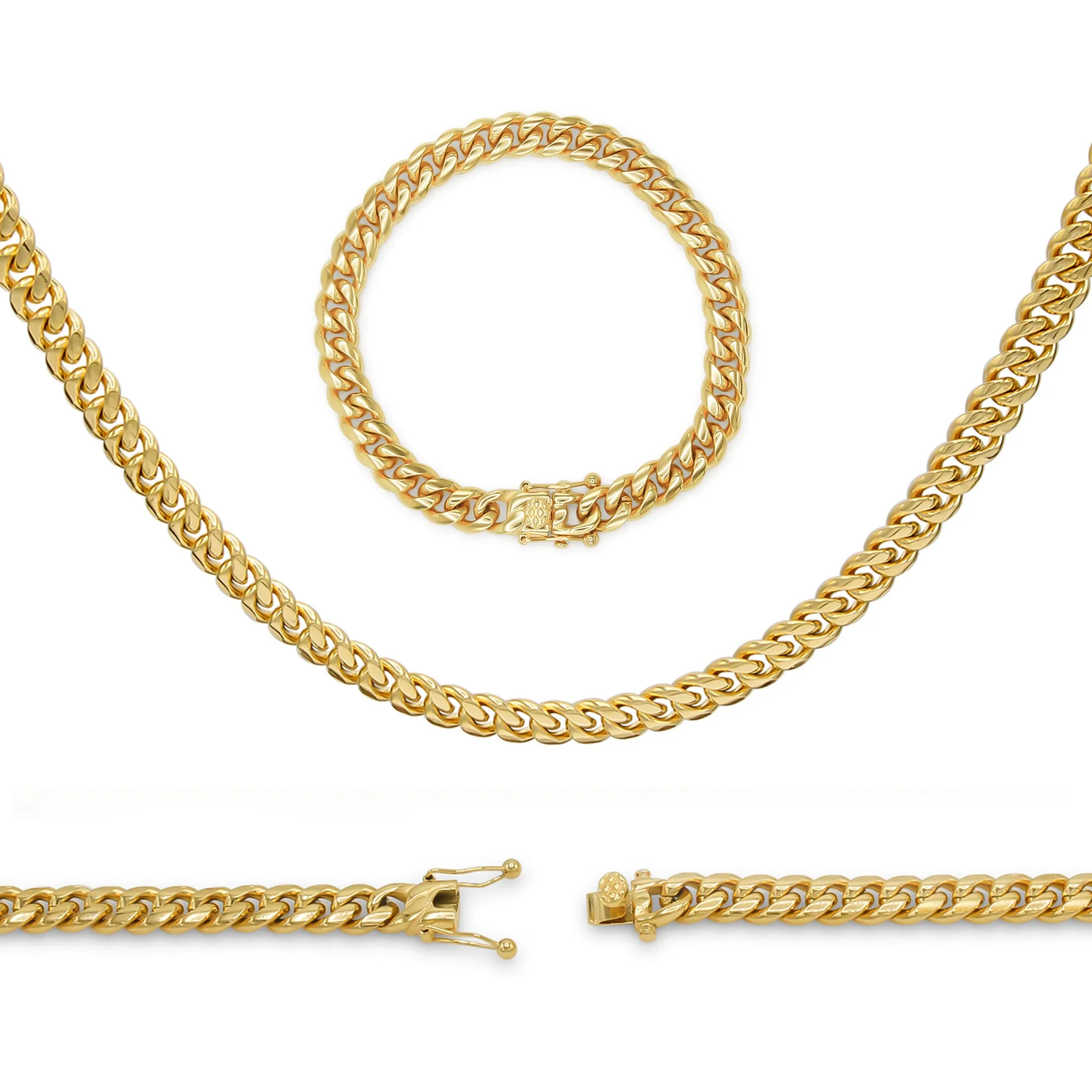 Cuban Link 14K Gold Plated Necklace 30" Bracelet 8.5" Set For Men