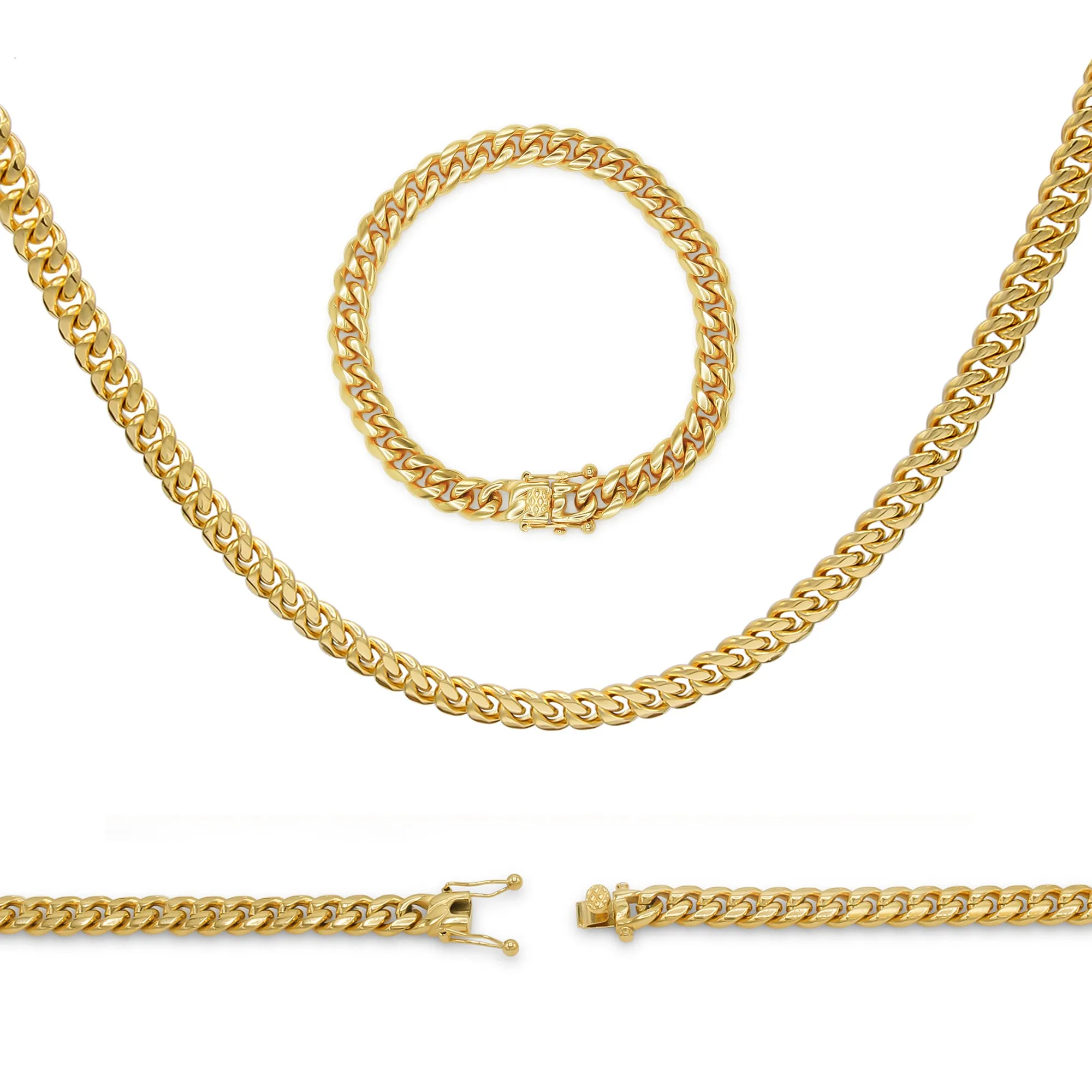 Cuban Link 14K Gold Plated Necklace 30" Bracelet 8.5" Set For Men