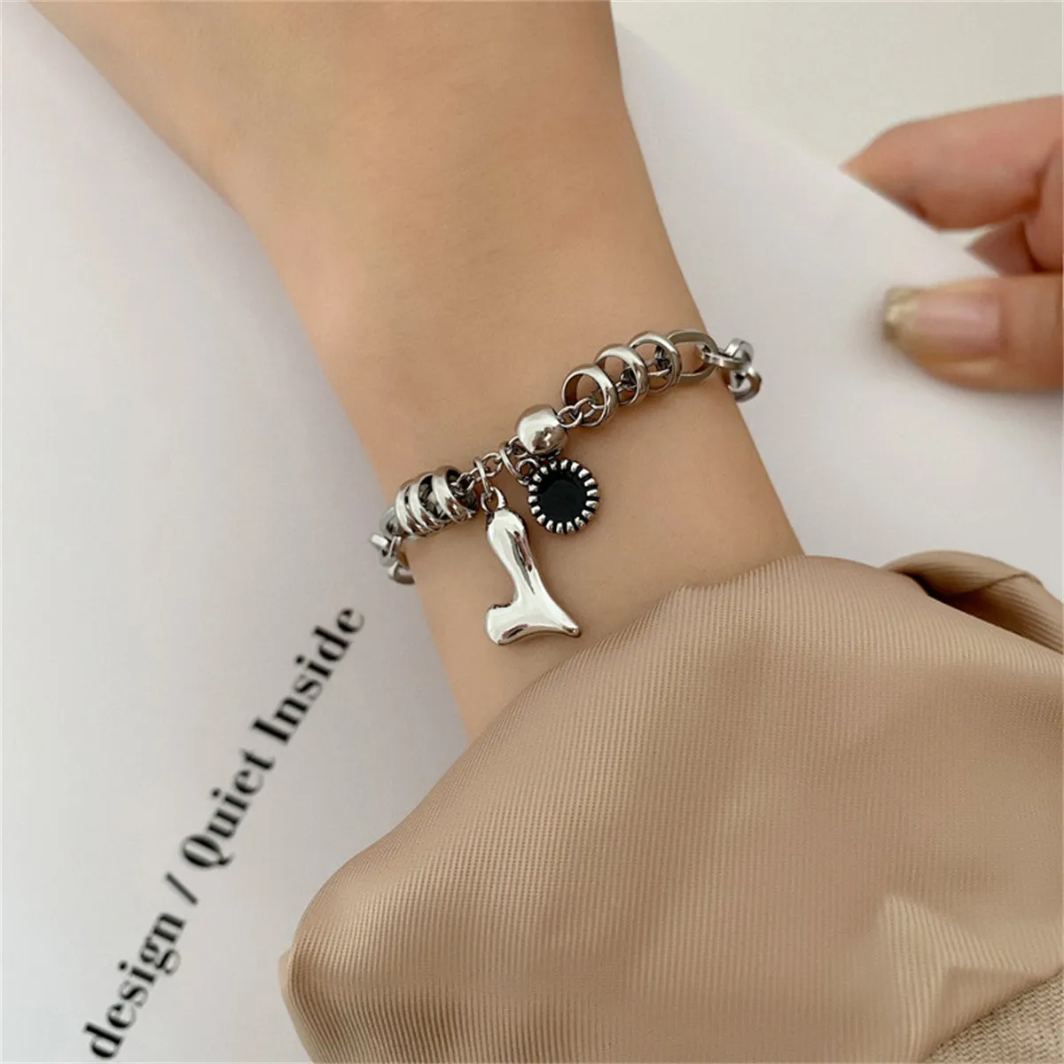 Cubic Zirconia & Silver-Plated Heart Charm Bracelet