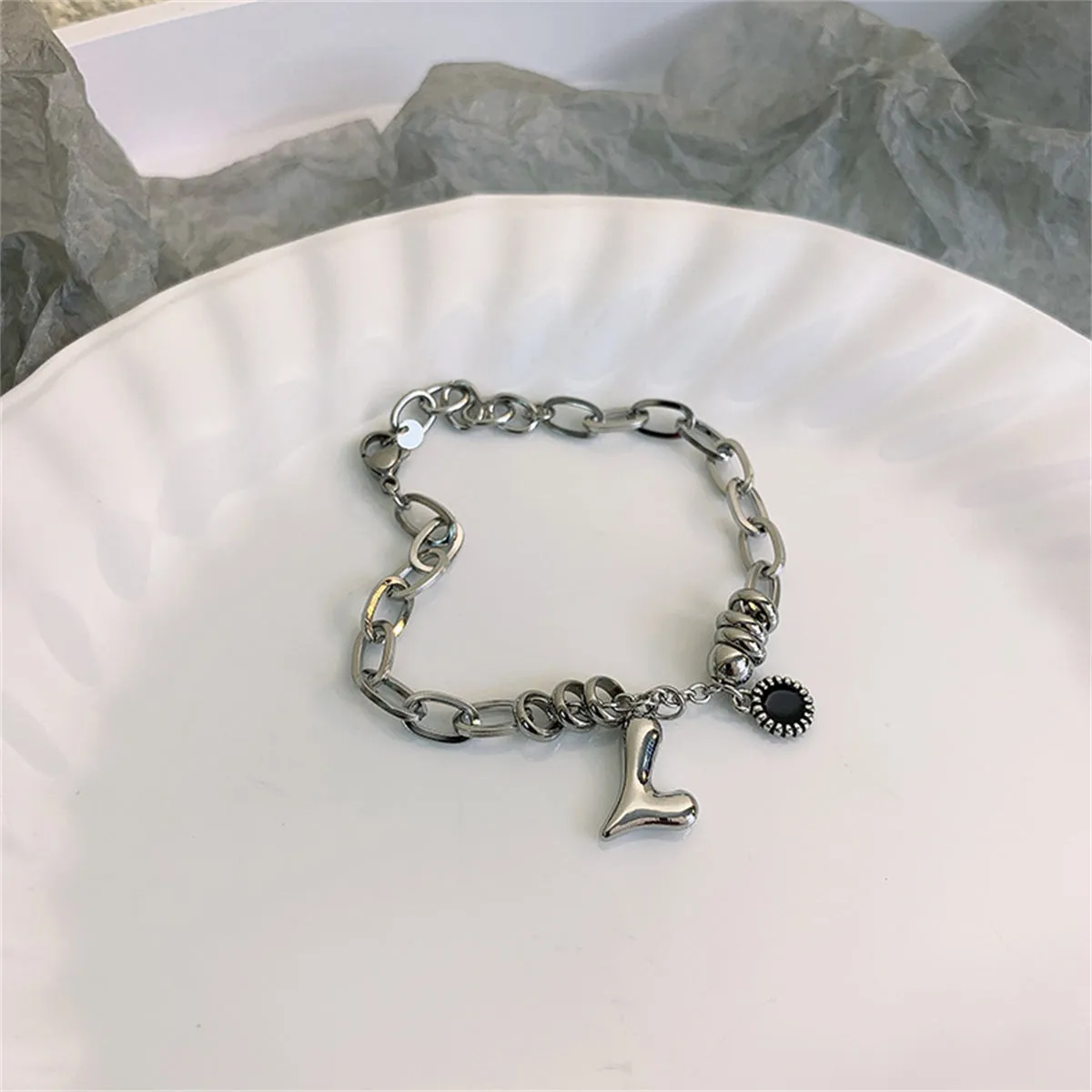 Cubic Zirconia & Silver-Plated Heart Charm Bracelet