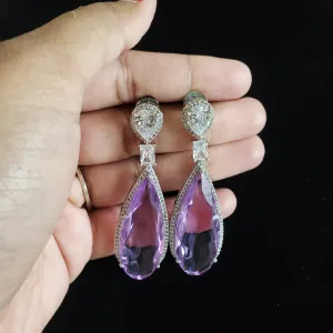Cubic Zirconia Classic Earring With Rhodium Plating Purple