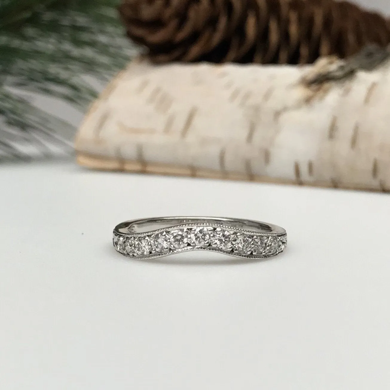 Curved Milgrain Wedding Band - Classic Wedding Ring