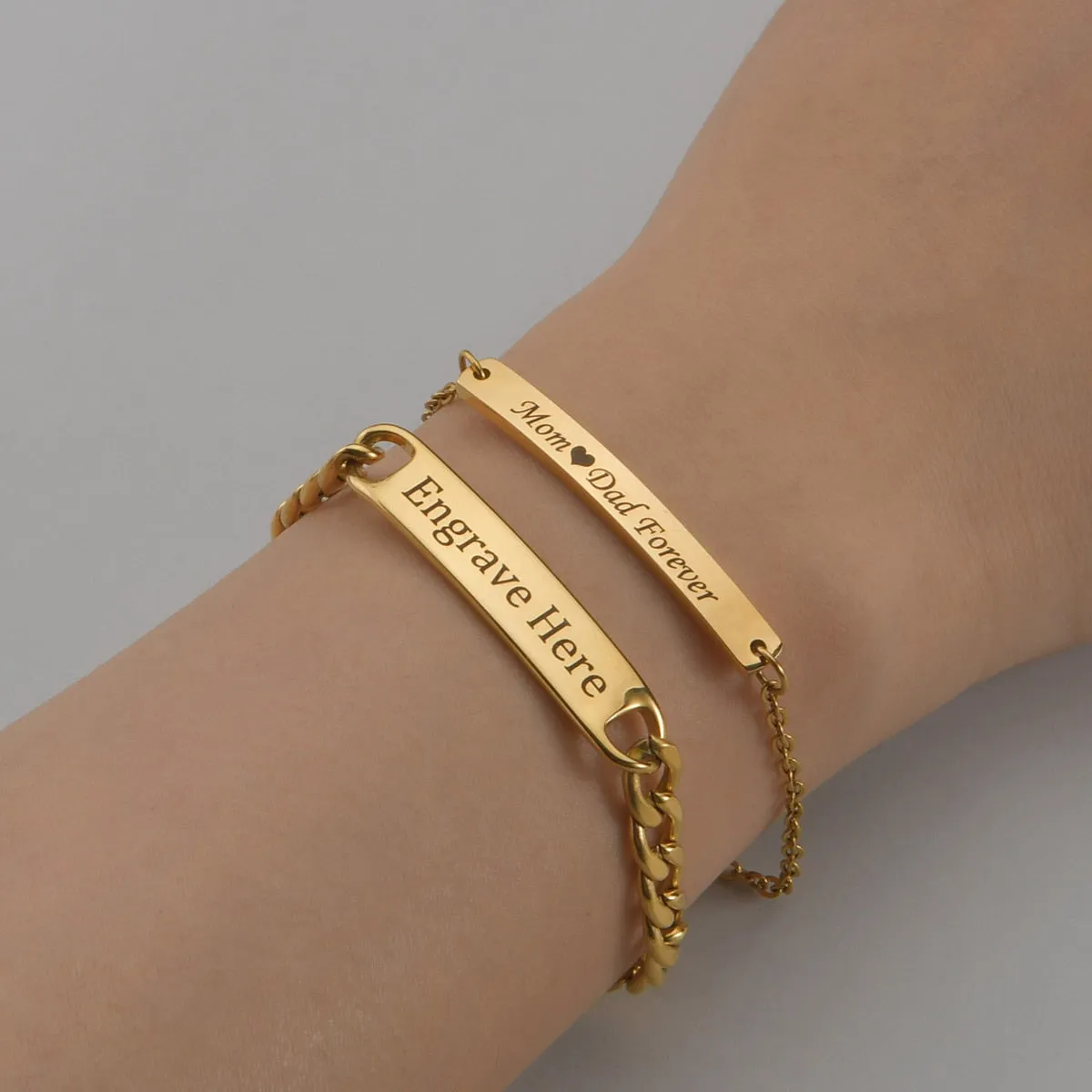Custom Engraved Punk Name Bracelets: Gold Color Stainless Steel Thick Hand Chain for Personalized Couple's Jewelry Gift - Men's and Women's Fashion Accessory