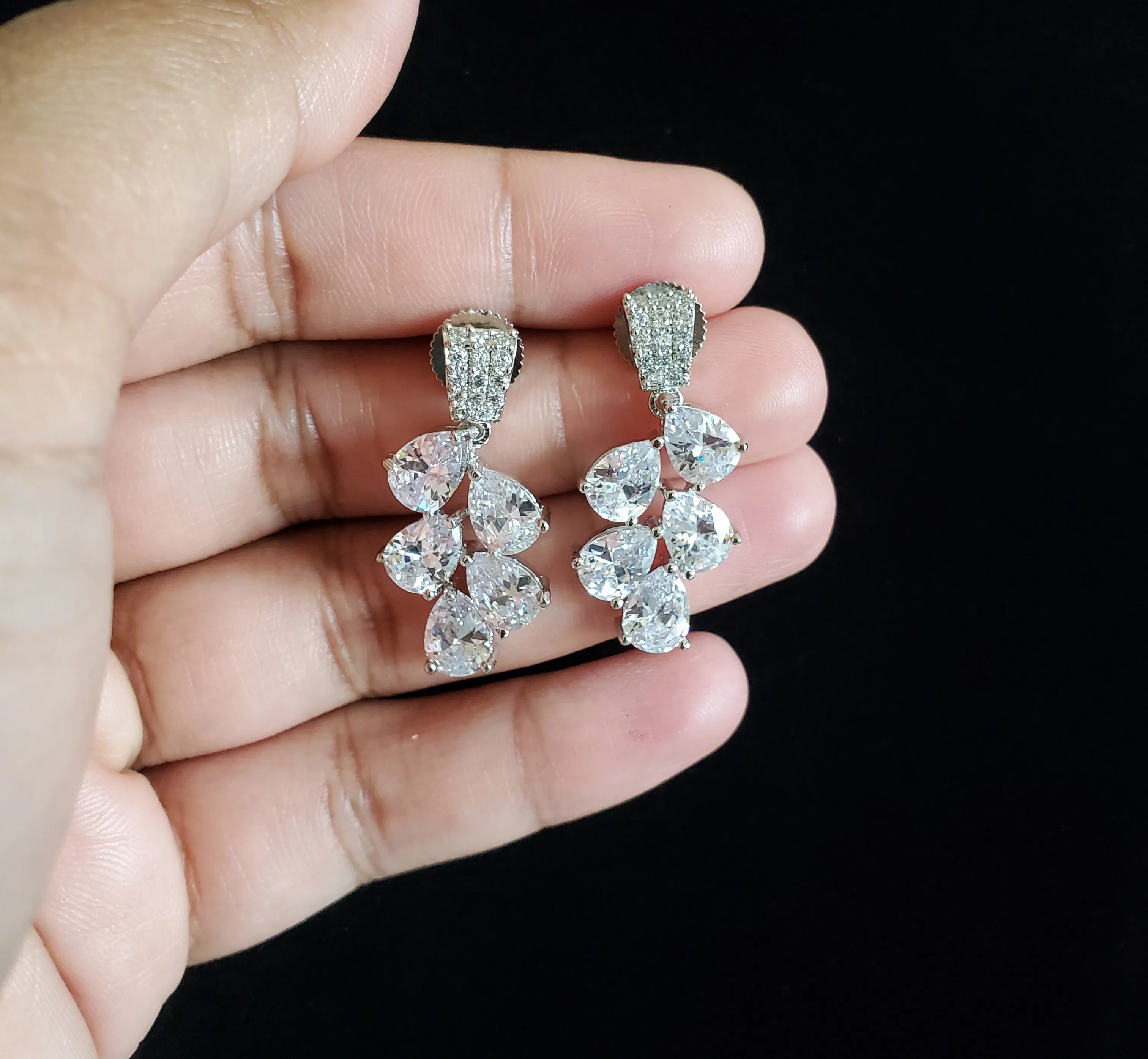 Cz Classic Earring With Rhodium Plating