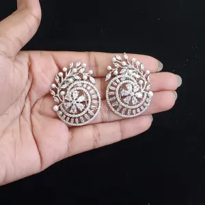 Cz Classic Earring With Rhodium Plating