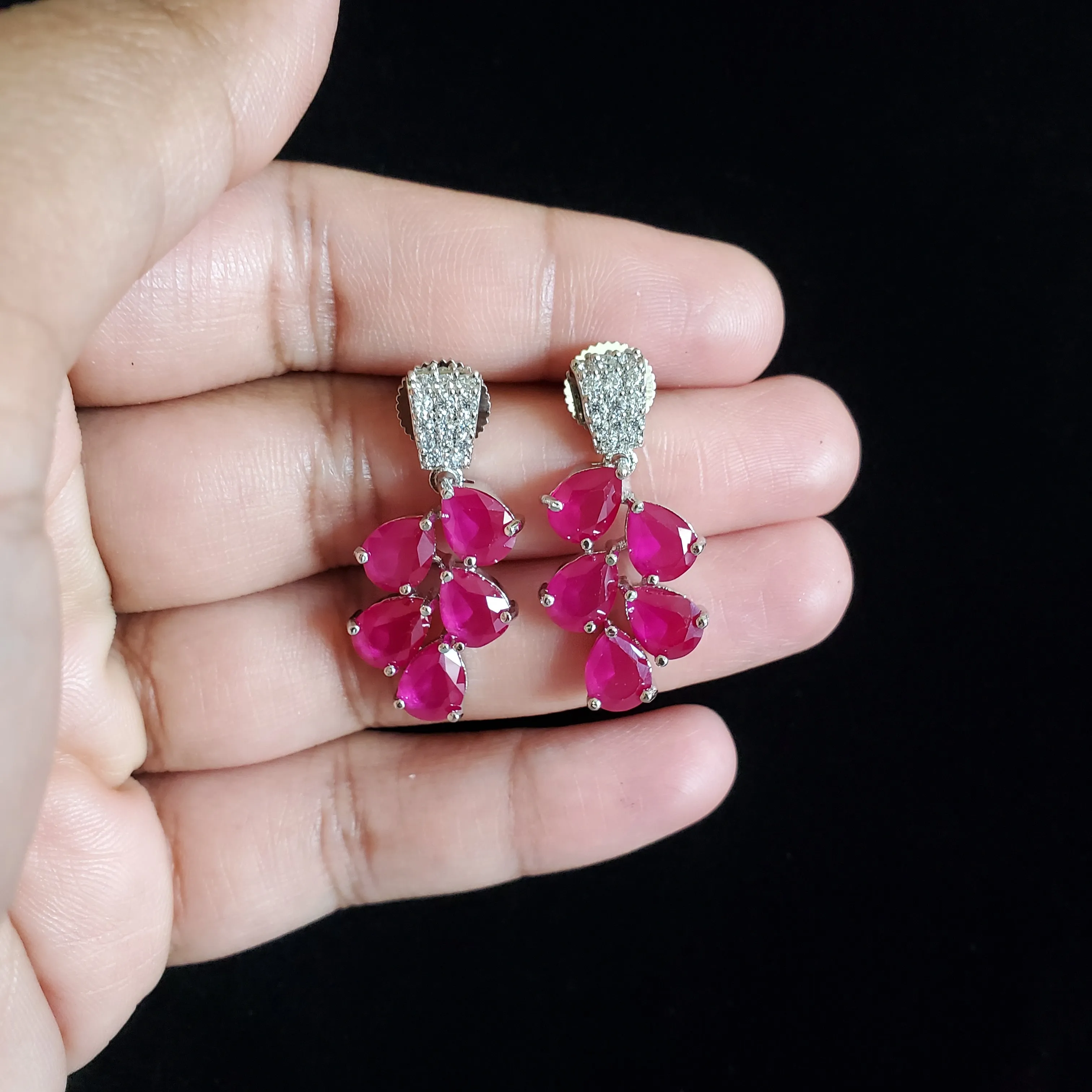 Cz Classic Earring With Rhodium Plating