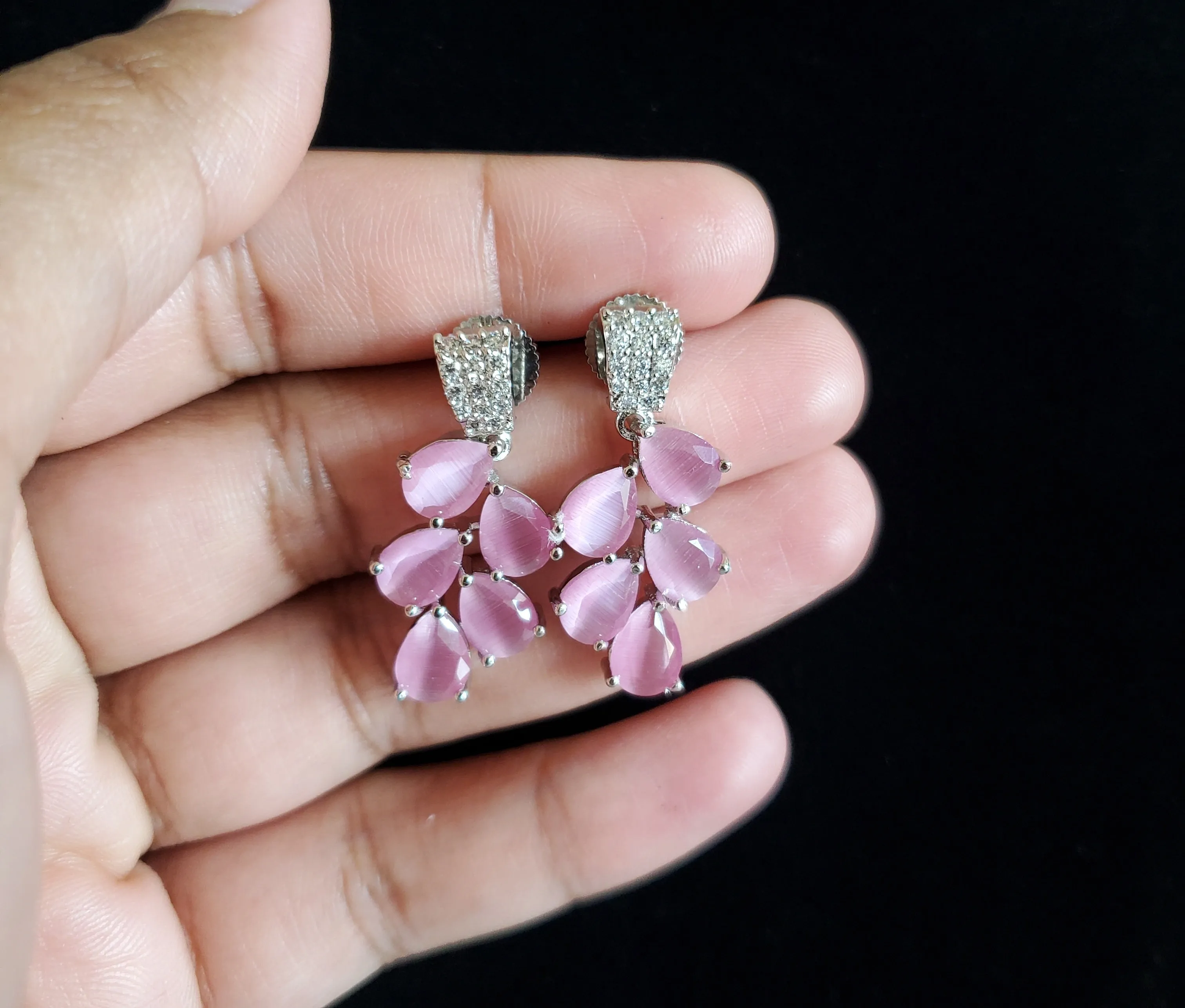 Cz Classic Earring With Rhodium Plating