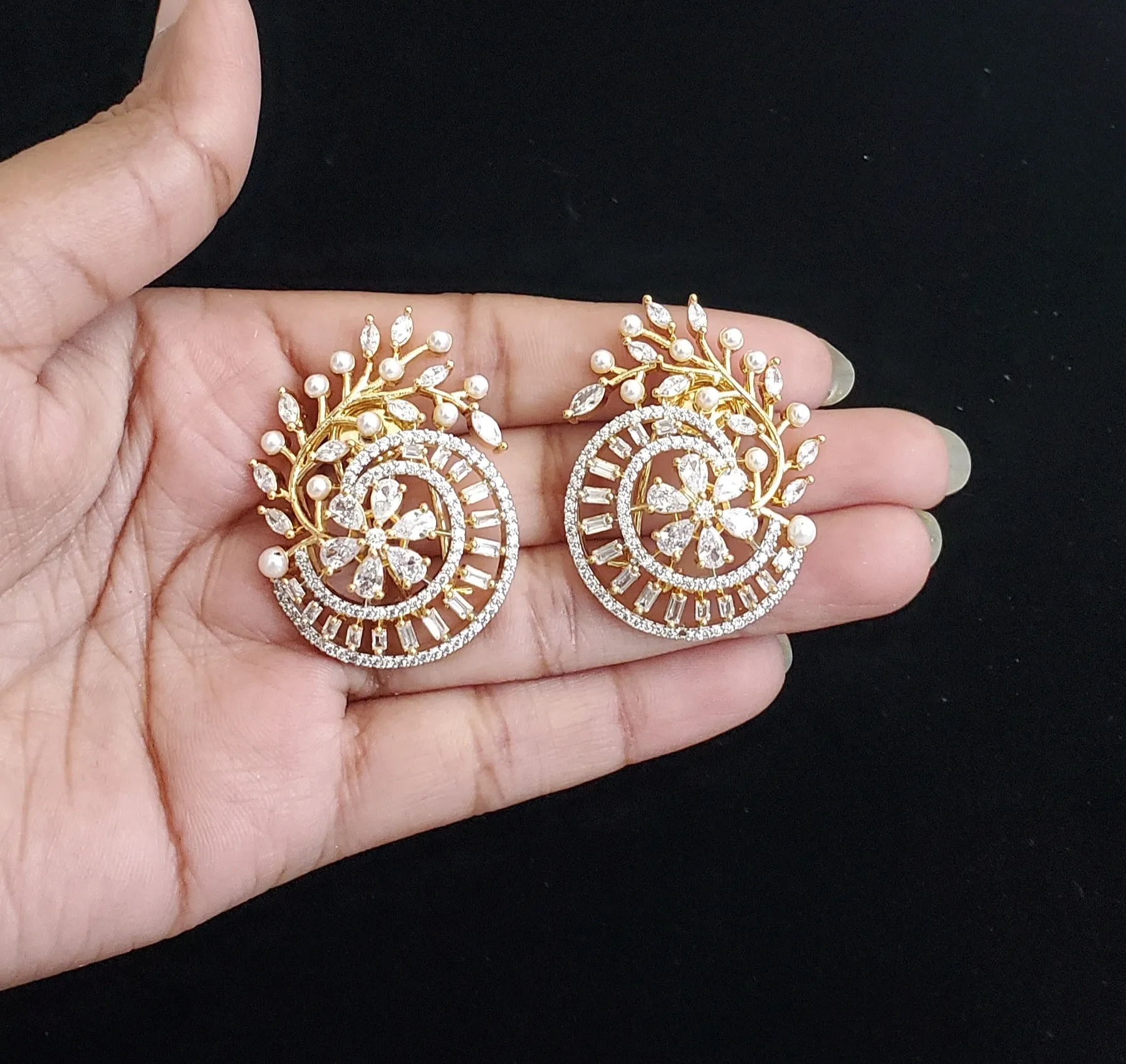 Cz Classic Earring With Rhodium Plating