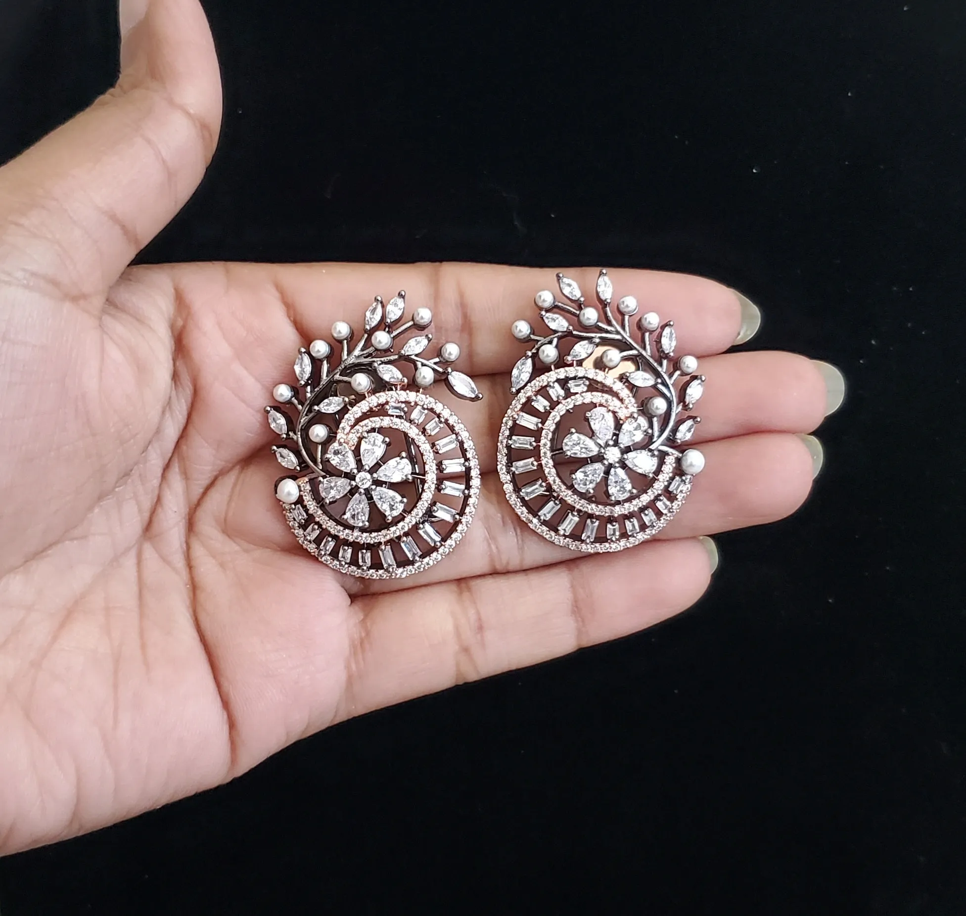Cz Classic Earring With Rhodium Plating