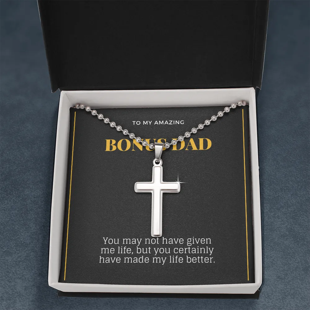 Dad Cross Necklace-You made my life better