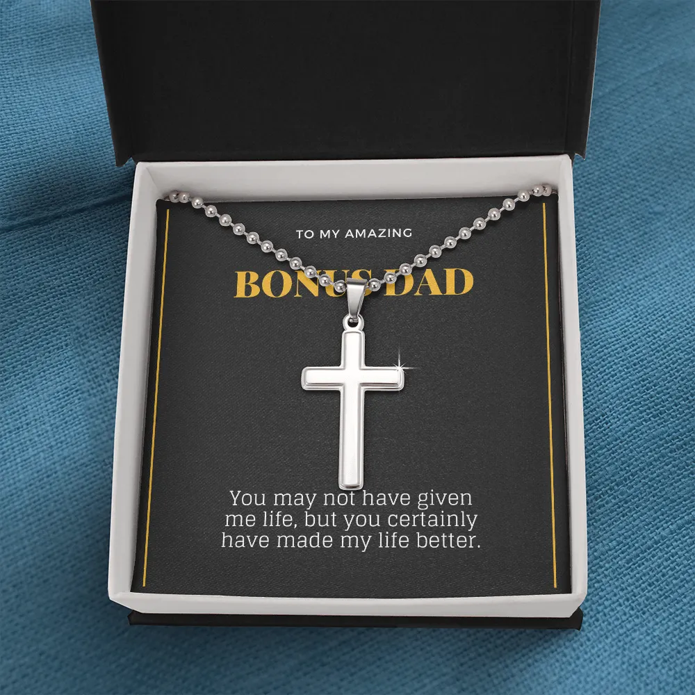 Dad Cross Necklace-You made my life better