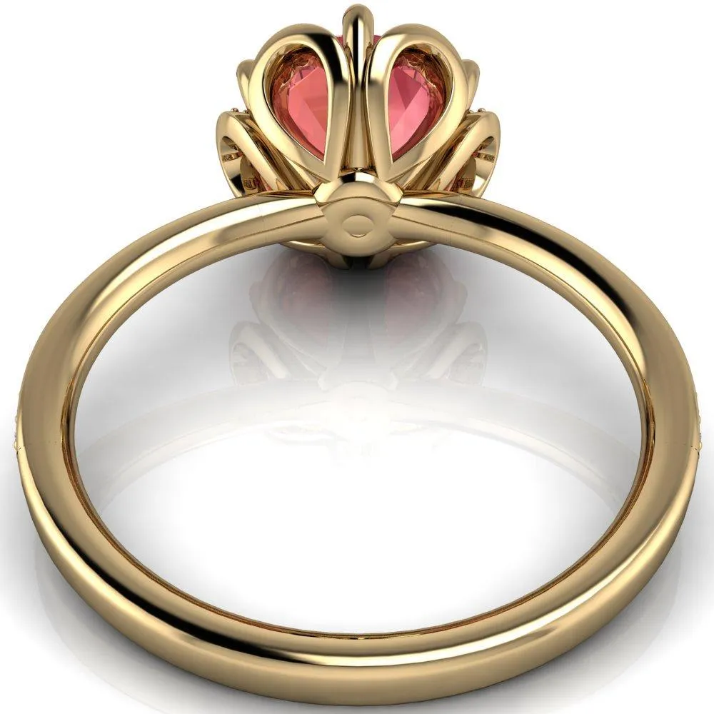 Daisy Round Padparadscha Sapphire Floral Diamond Basket Design and Diamond Shoulders Ring