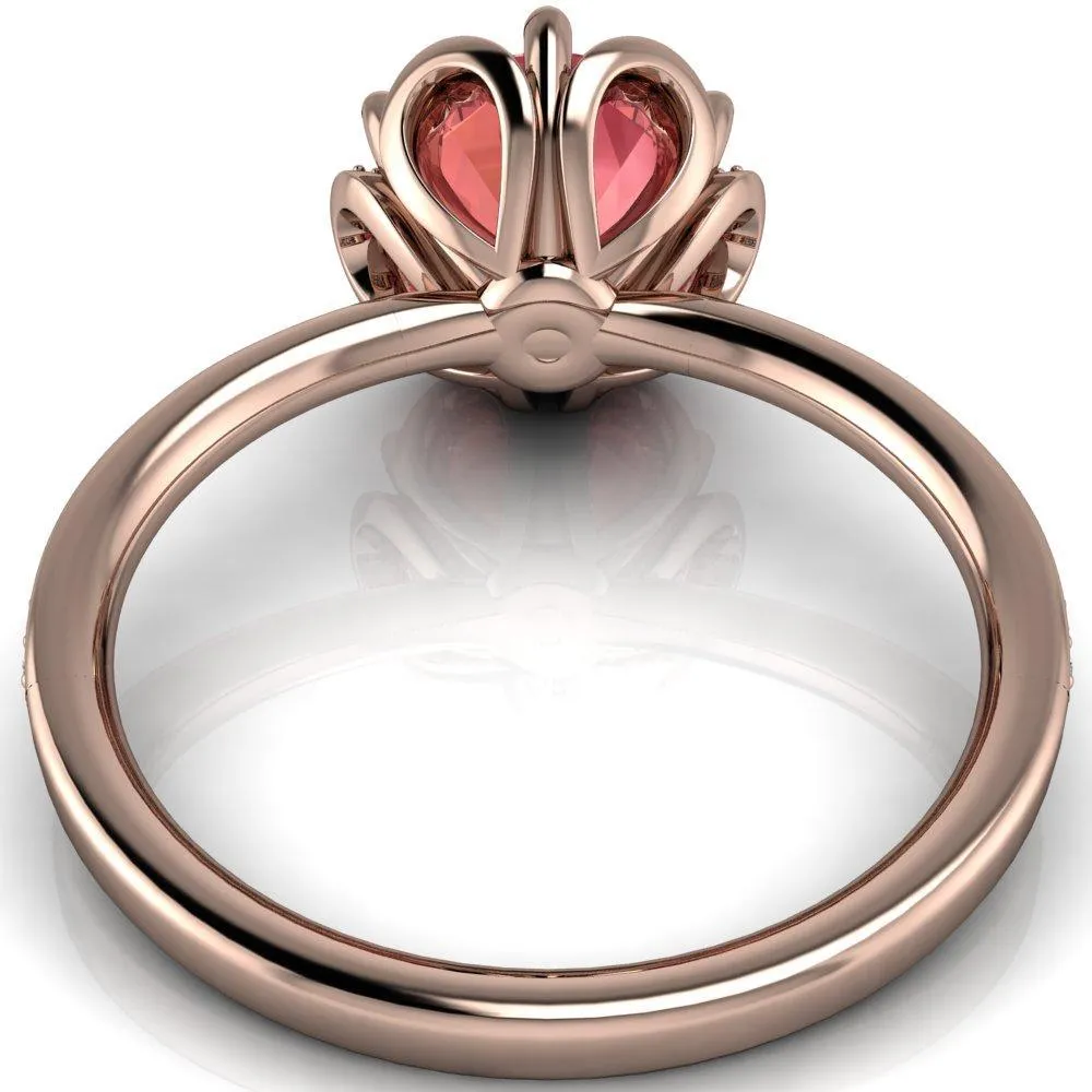 Daisy Round Padparadscha Sapphire Floral Diamond Basket Design and Diamond Shoulders Ring