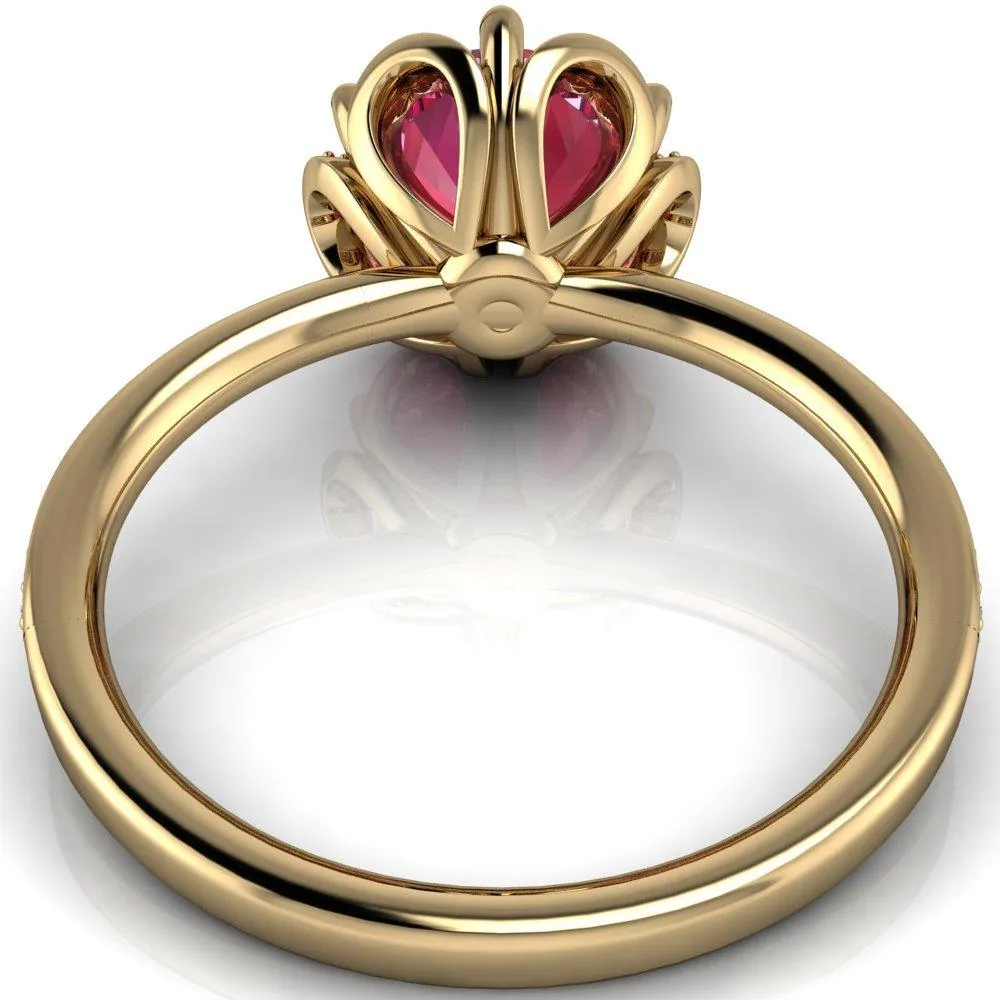 Daisy Round Pink Sapphire Floral Diamond Basket Design and Diamond Shoulders Ring