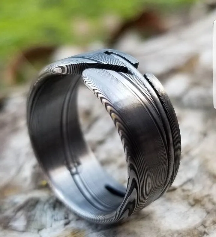 Damascus steel ring-  handmade stainless damasteel ring, mens rings mens wedding bands
