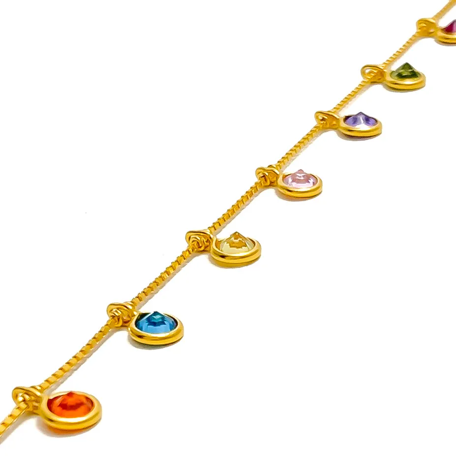 Dangling Dotted 22k Gold CZ Bracelet