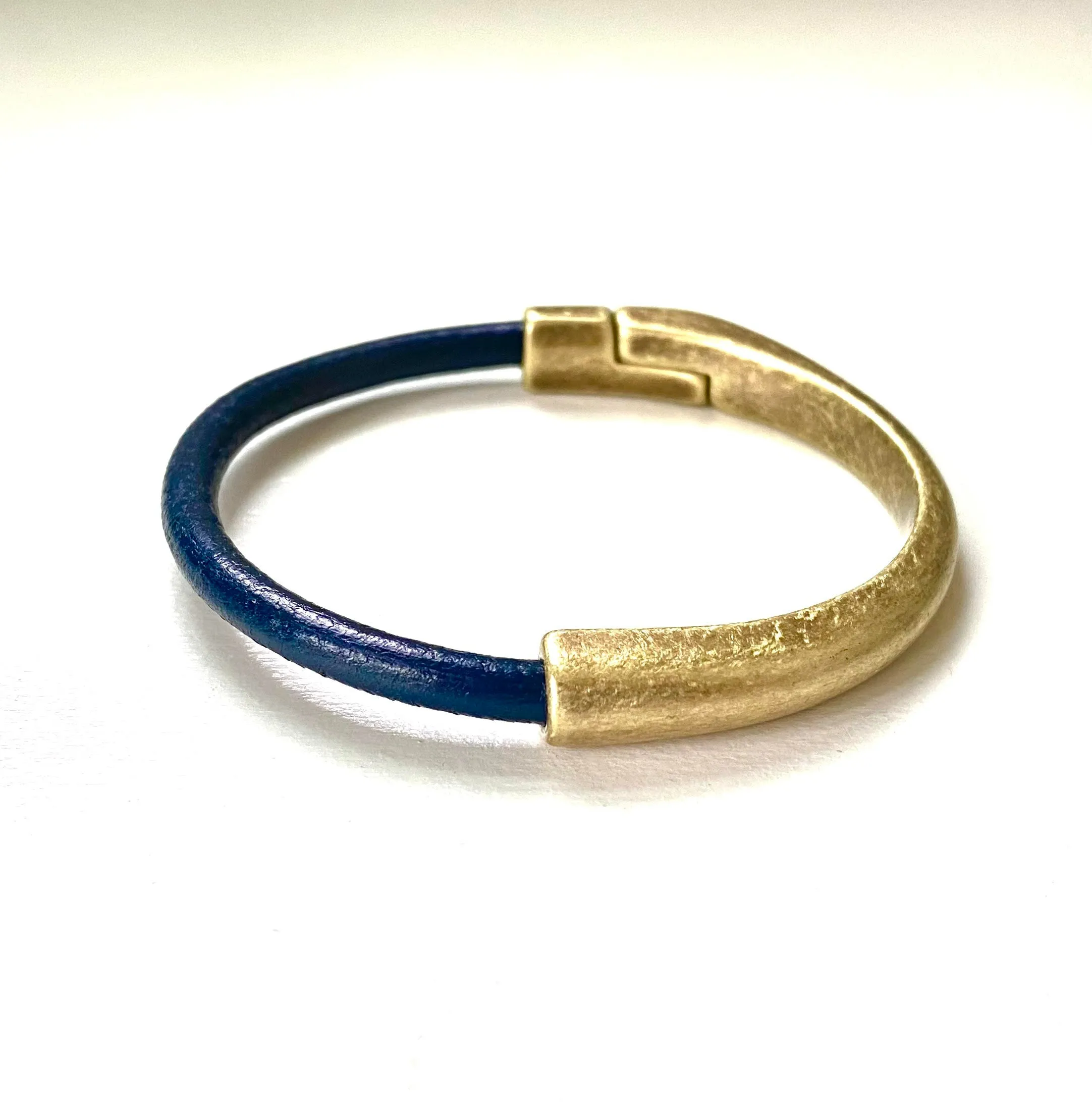 Dark Navy Blue Leather Bracelet for Women, Medium Width