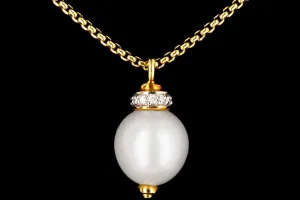 David Yurman 18K Gold Diamond & 12mm Pearl Pendant w/ Chain