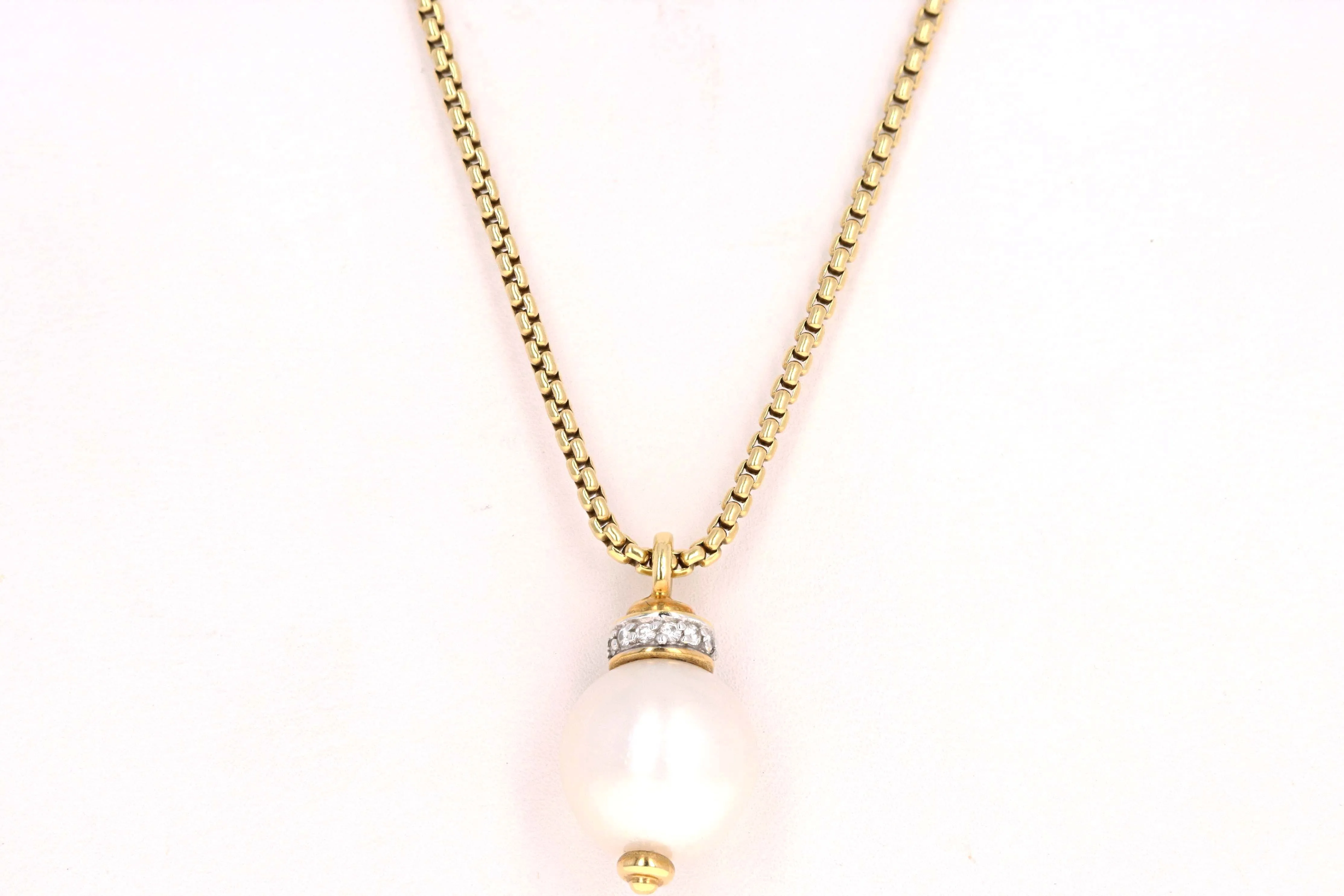 David Yurman 18K Gold Diamond & 12mm Pearl Pendant w/ Chain