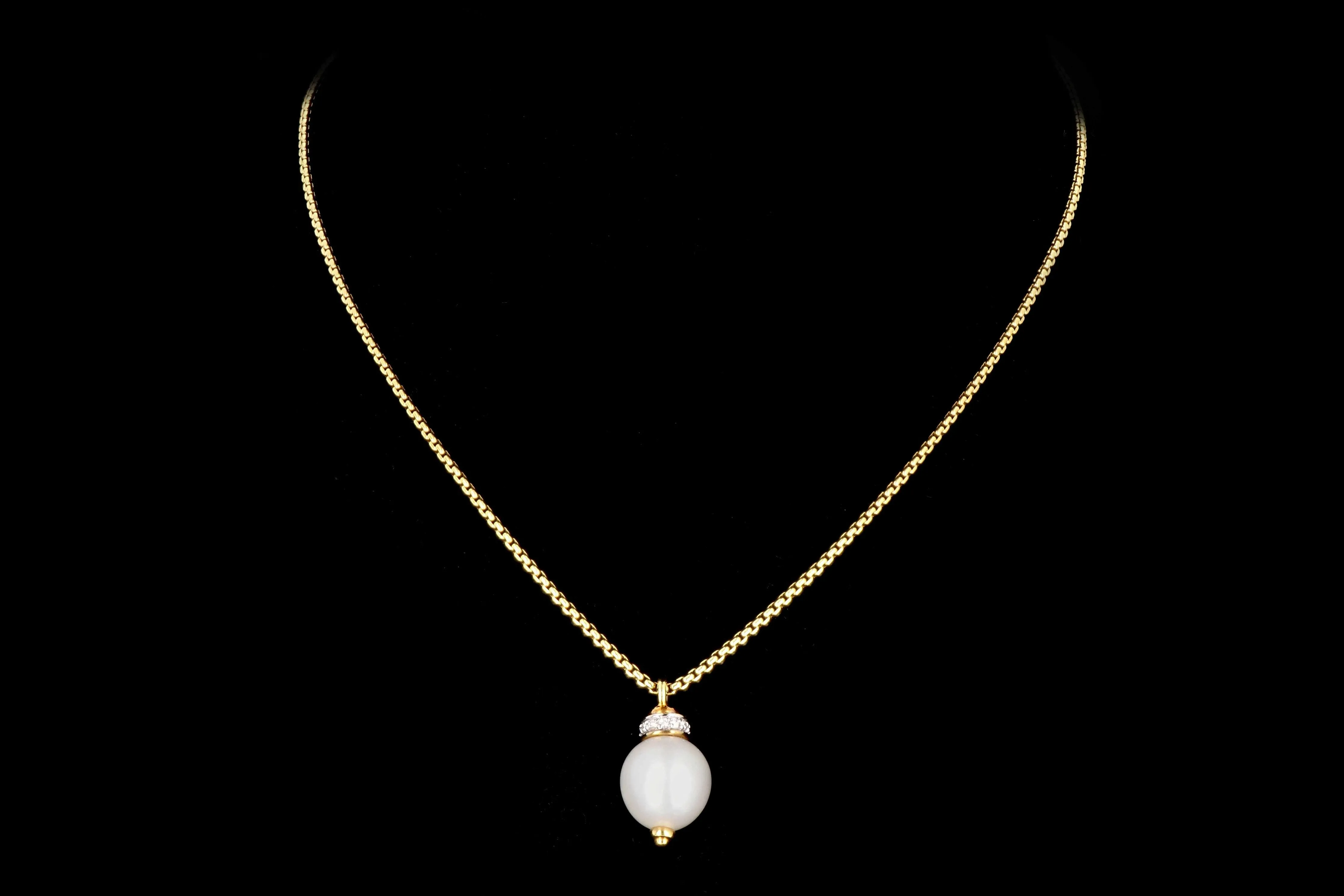 David Yurman 18K Gold Diamond & 12mm Pearl Pendant w/ Chain