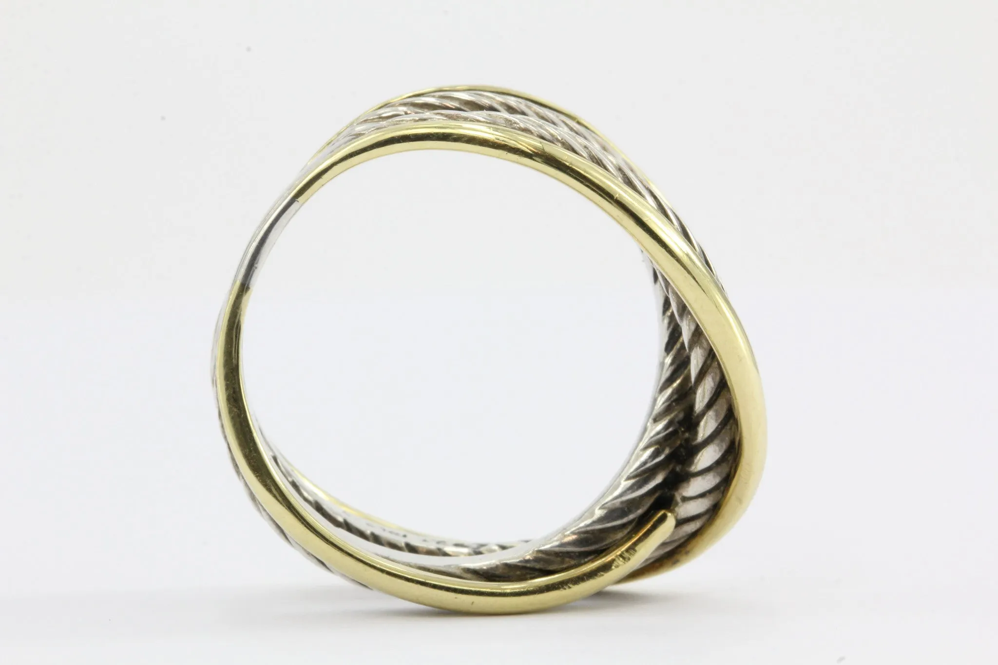 David Yurman 18k Gold Sterling X Crossover Cable Ring Size 8.75