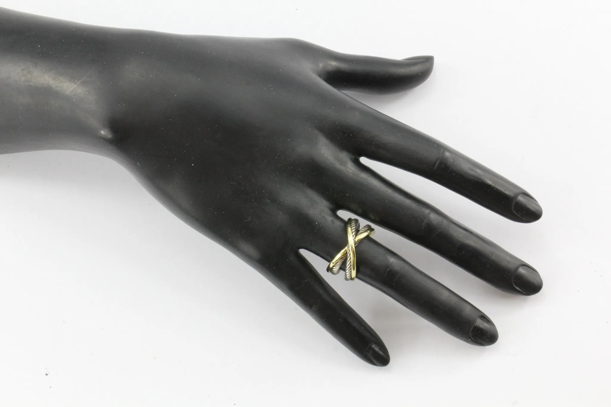 David Yurman 18k Gold Sterling X Crossover Cable Ring Size 8.75
