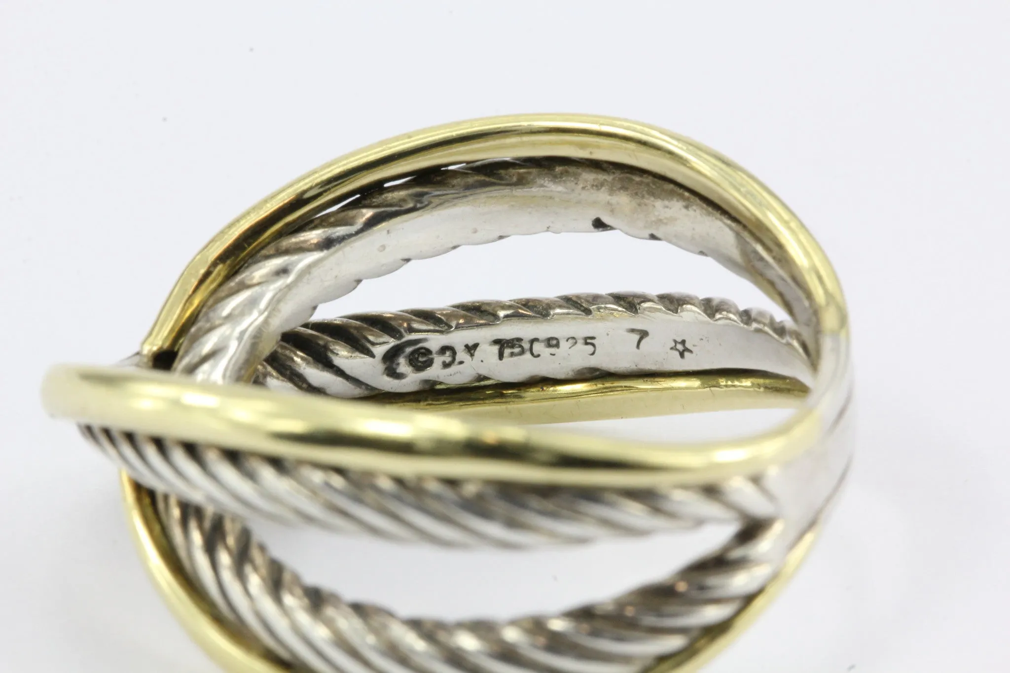 David Yurman 18k Gold Sterling X Crossover Cable Ring Size 8.75