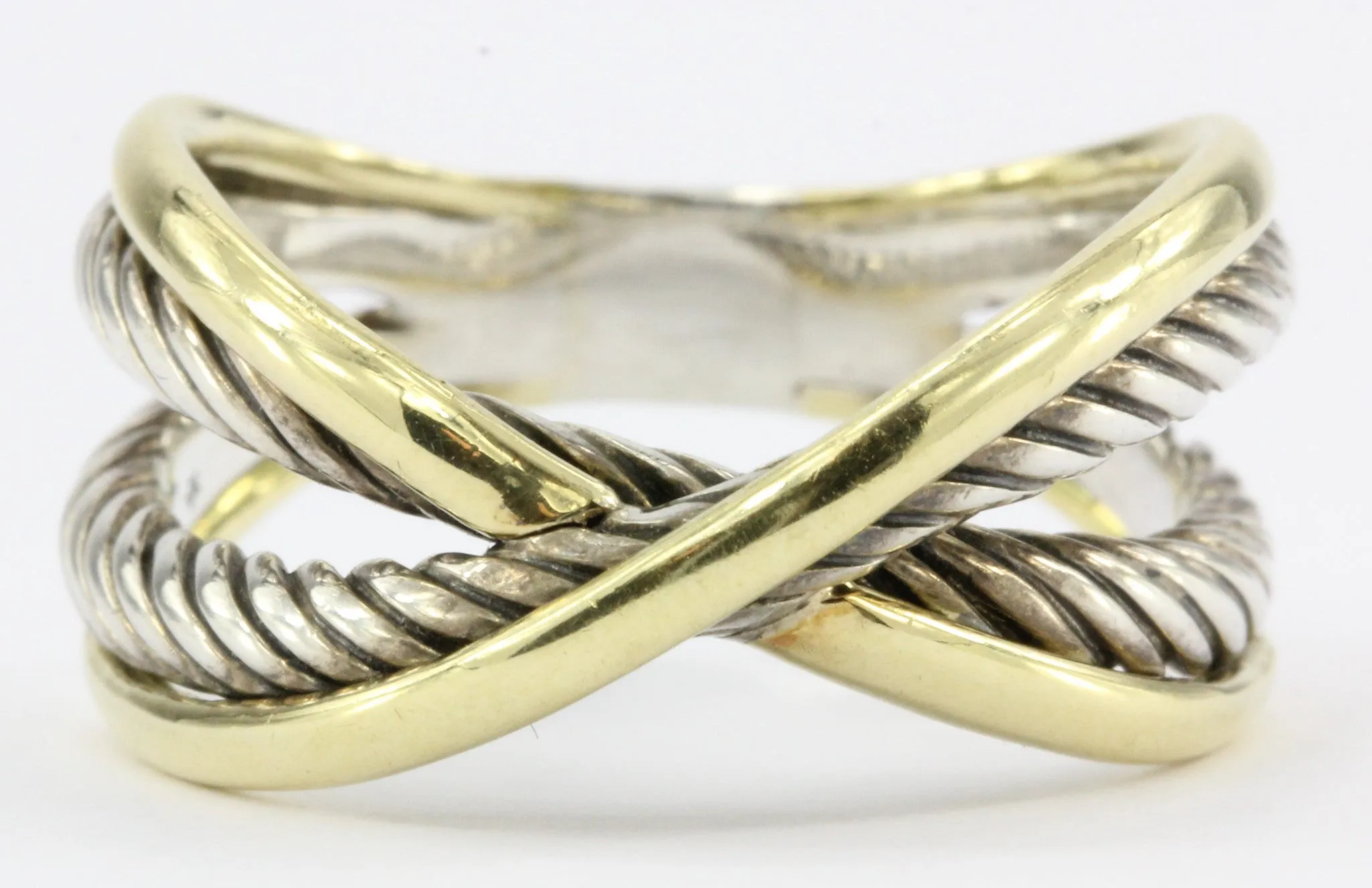 David Yurman 18k Gold Sterling X Crossover Cable Ring Size 8.75