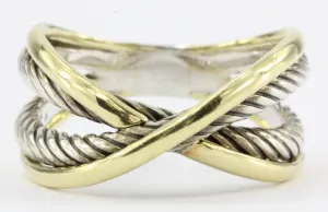David Yurman 18k Gold Sterling X Crossover Cable Ring Size 8.75