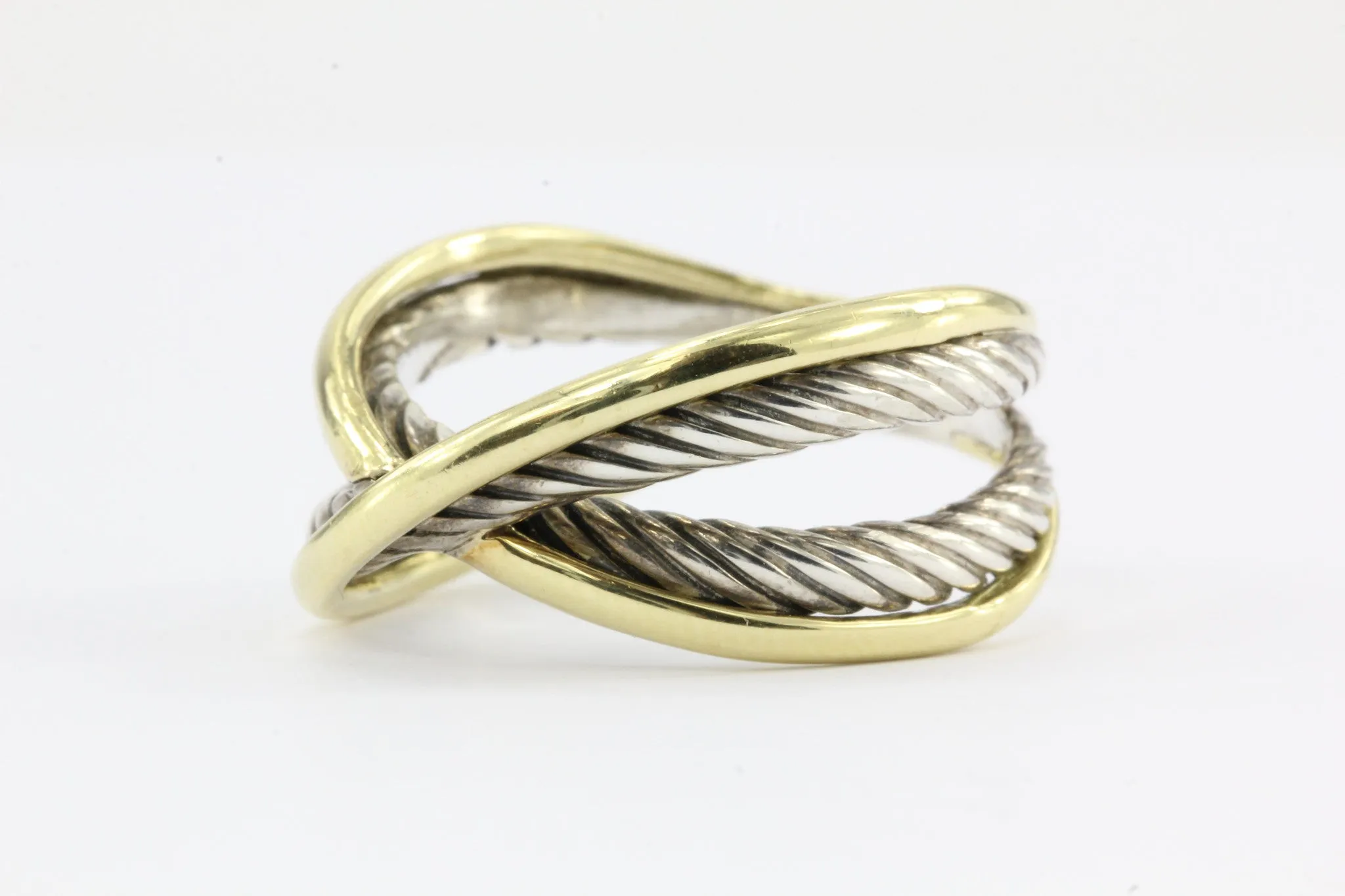 David Yurman 18k Gold Sterling X Crossover Cable Ring Size 8.75