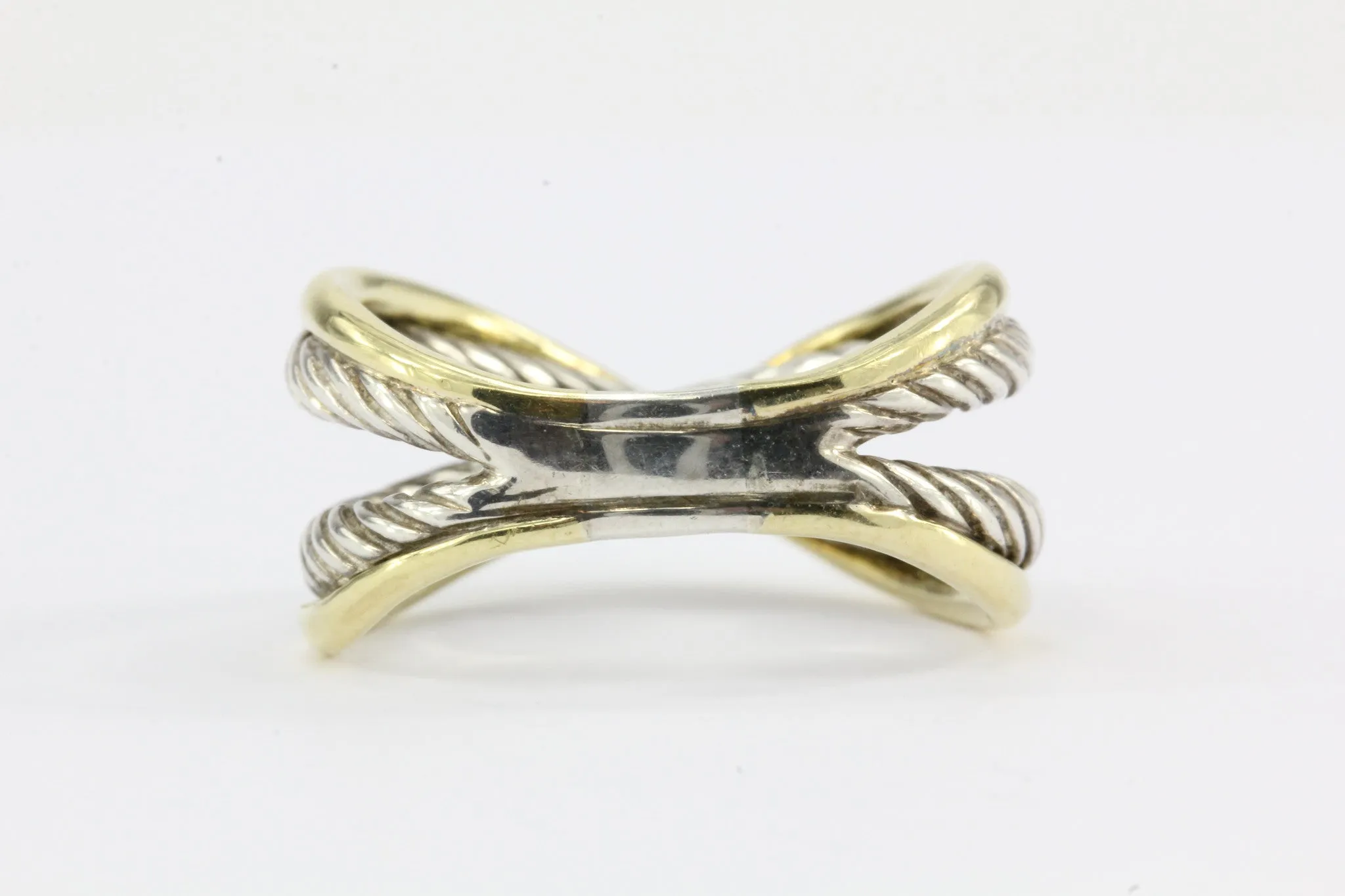 David Yurman 18k Gold Sterling X Crossover Cable Ring Size 8.75
