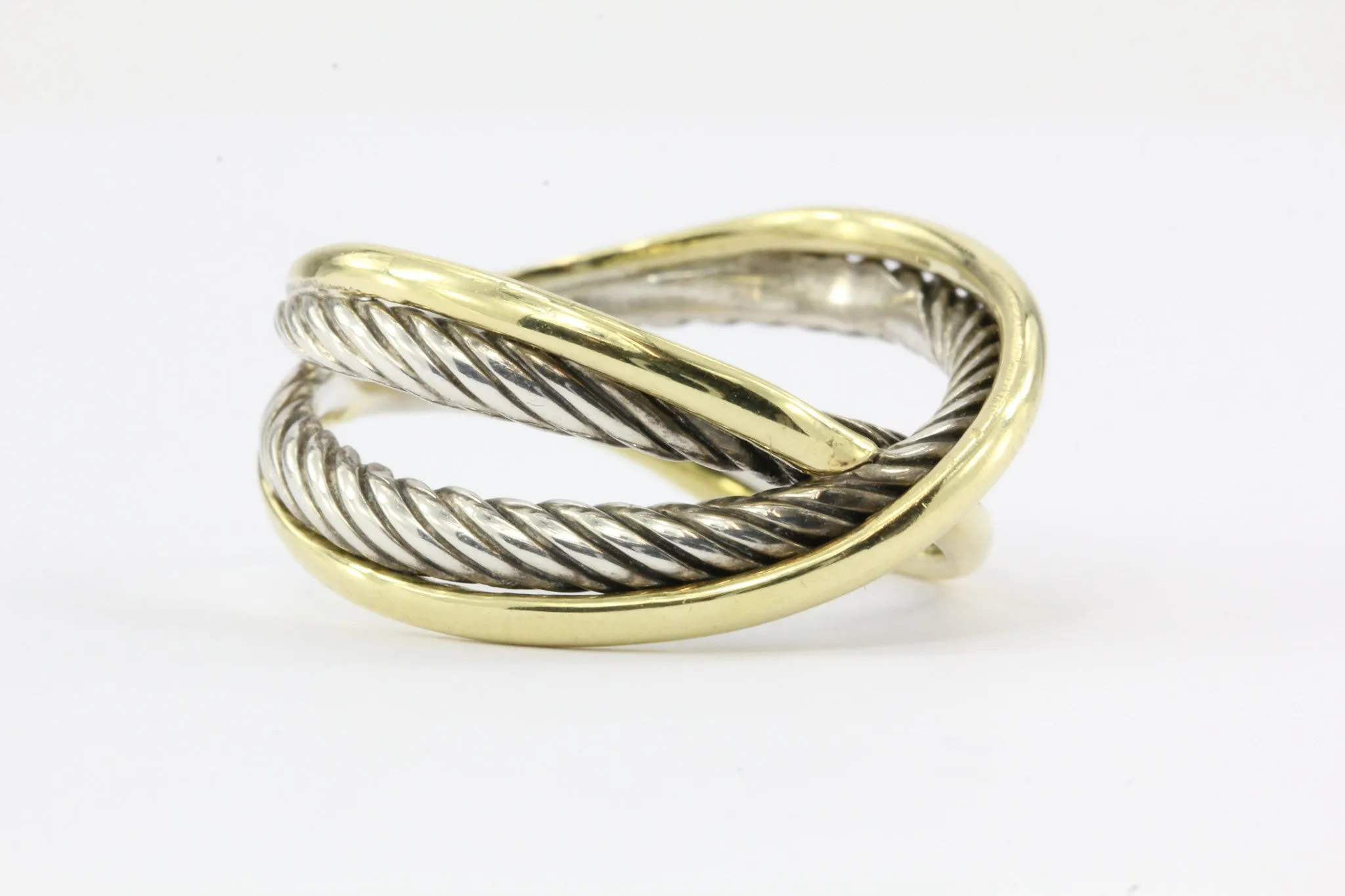 David Yurman 18k Gold Sterling X Crossover Cable Ring Size 8.75