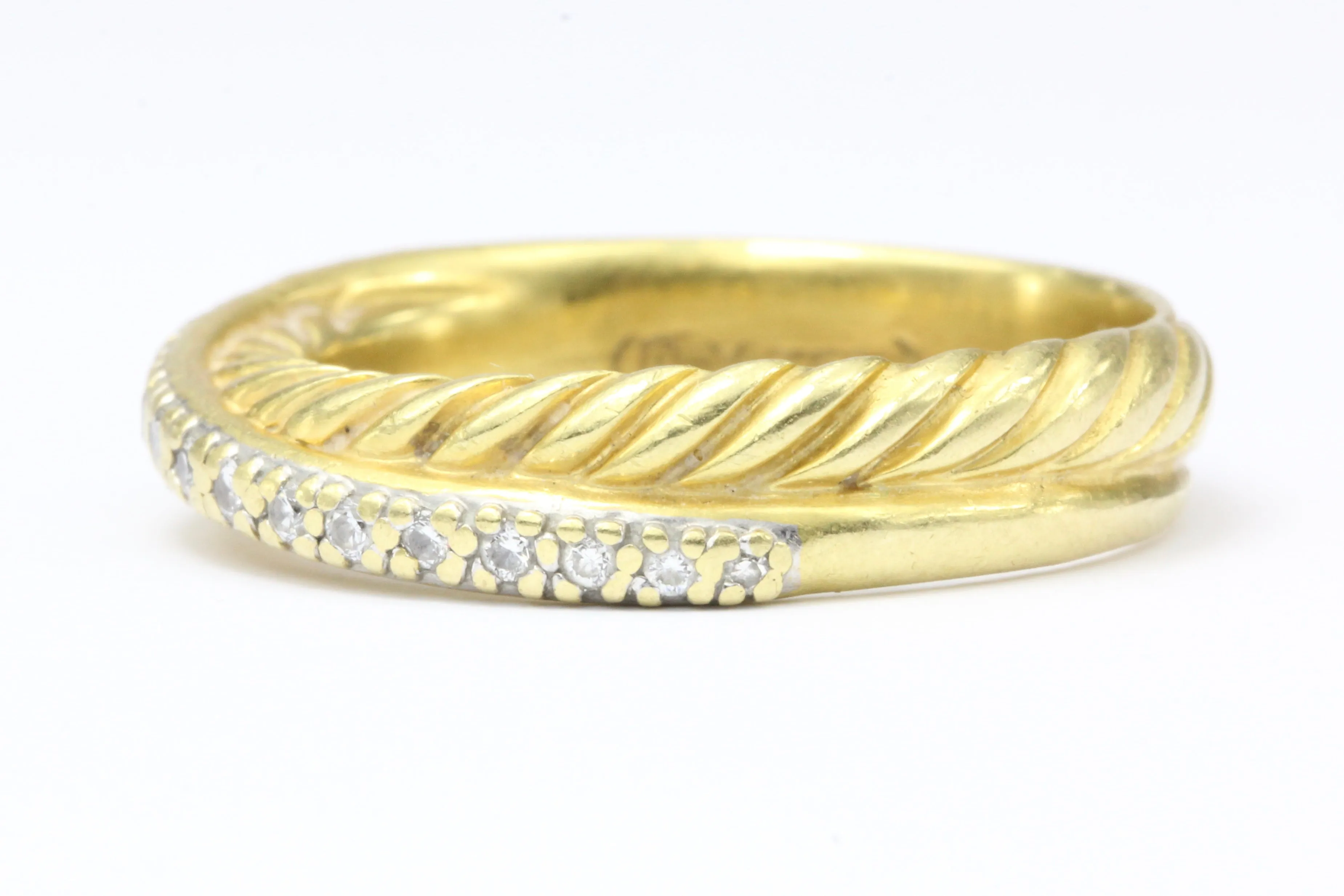 David Yurman 18K Yellow Gold and Diamond Crossover Ring Size 8.75
