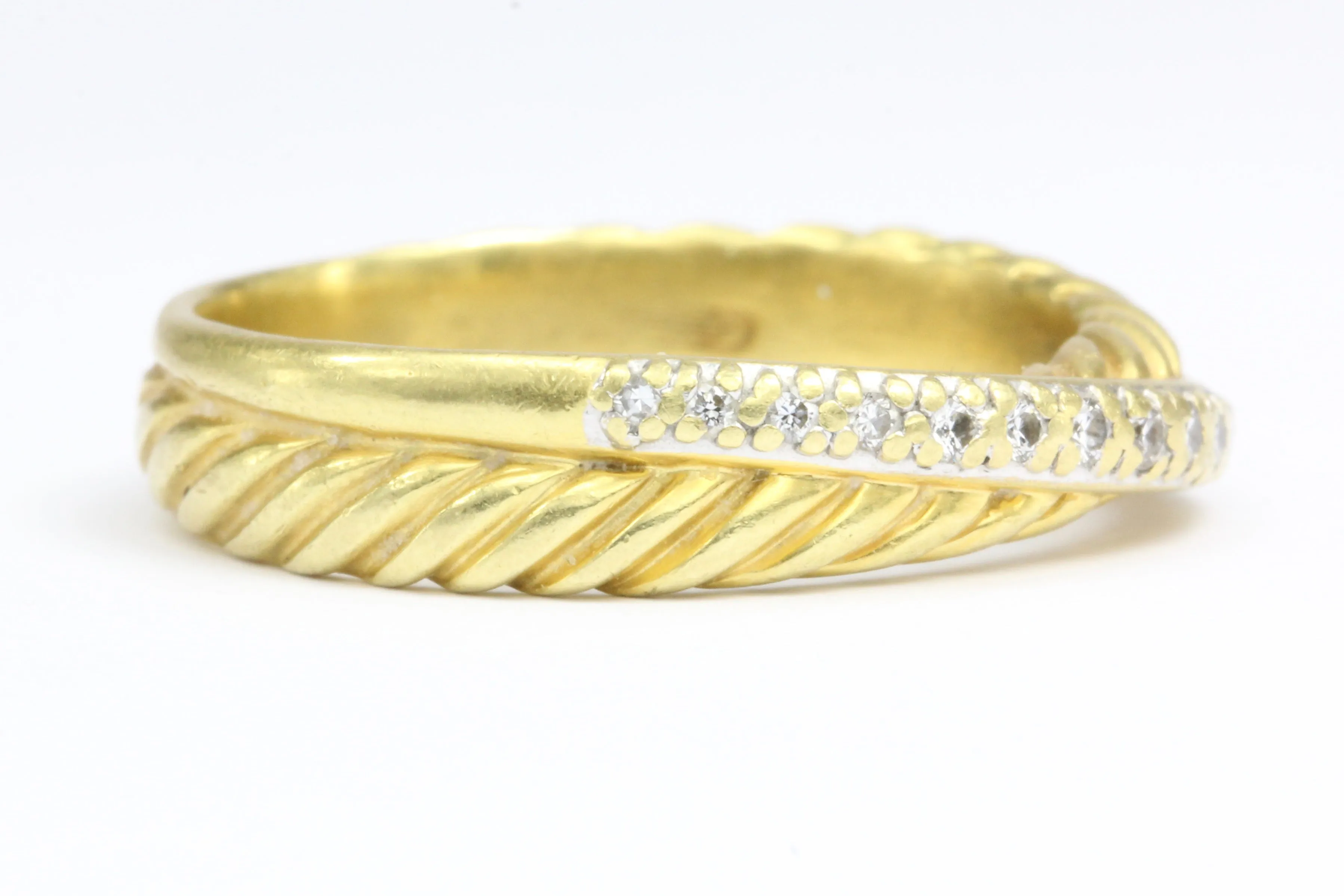 David Yurman 18K Yellow Gold and Diamond Crossover Ring Size 8.75