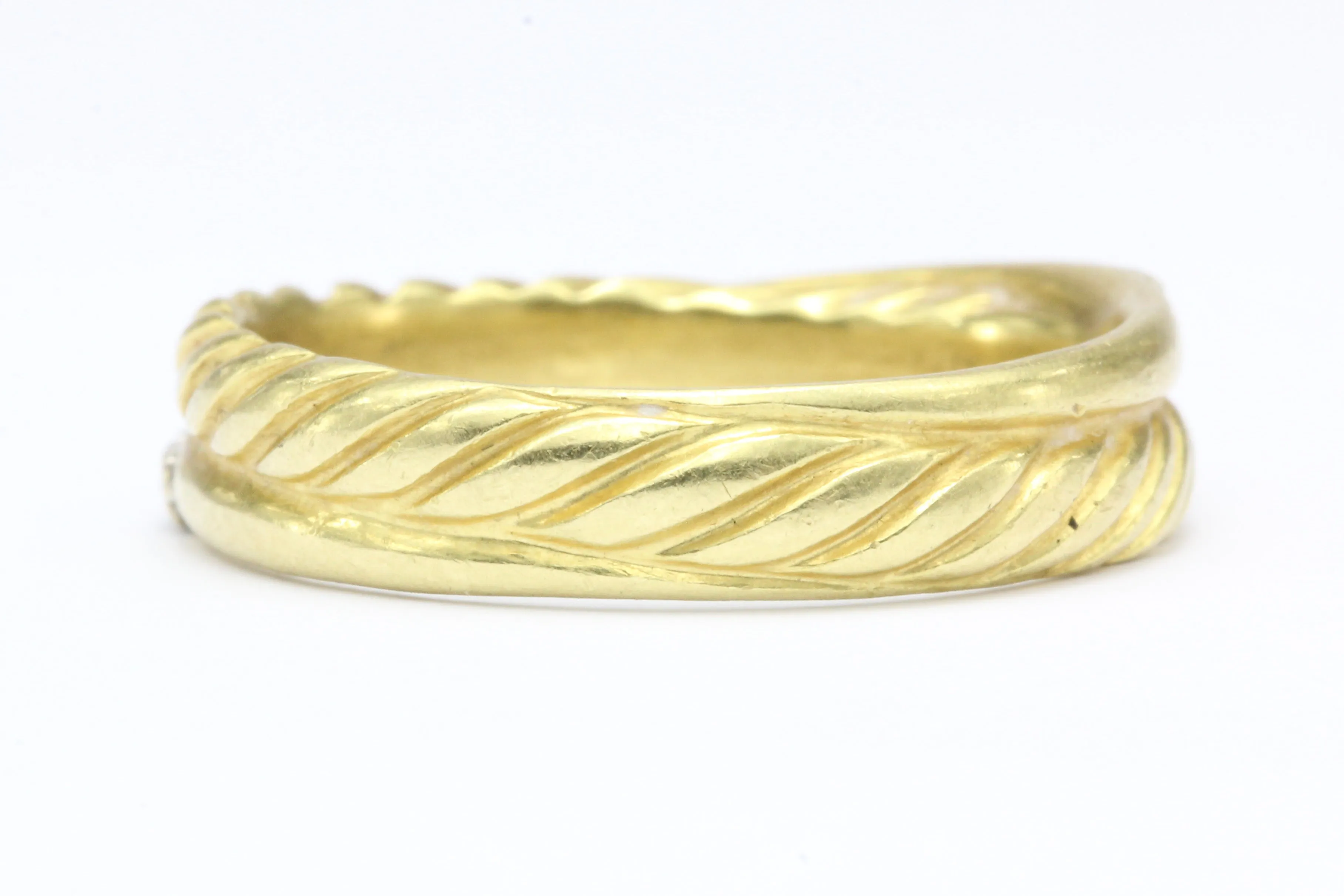 David Yurman 18K Yellow Gold and Diamond Crossover Ring Size 8.75