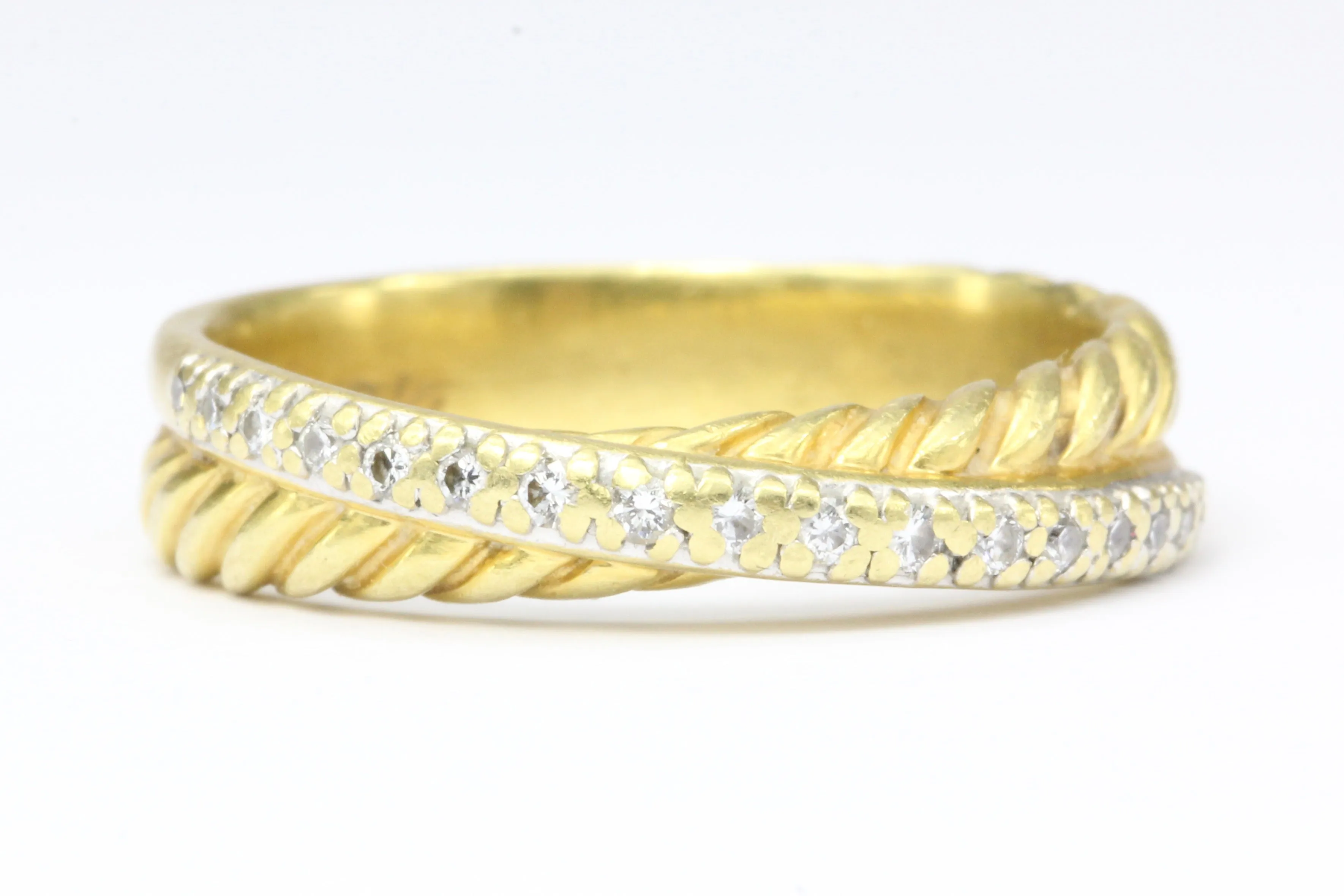 David Yurman 18K Yellow Gold and Diamond Crossover Ring Size 8.75