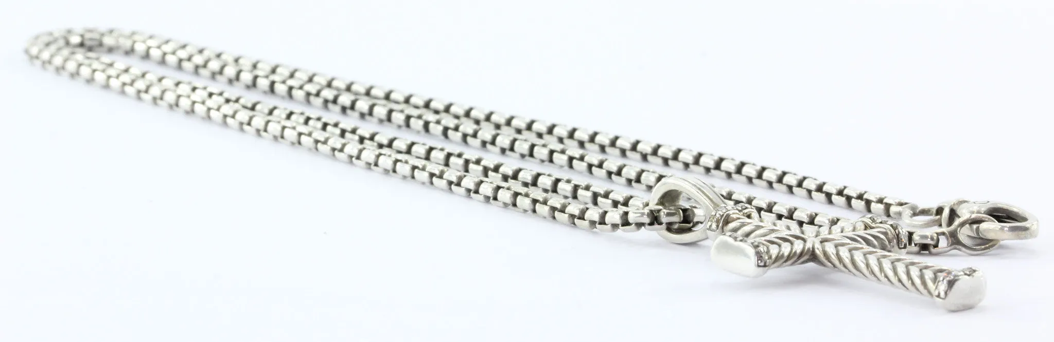 David Yurman Sterling Silver Chevron Diamond Cross Pendant & Chain