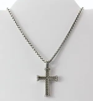 David Yurman Sterling Silver Chevron Diamond Cross Pendant & Chain