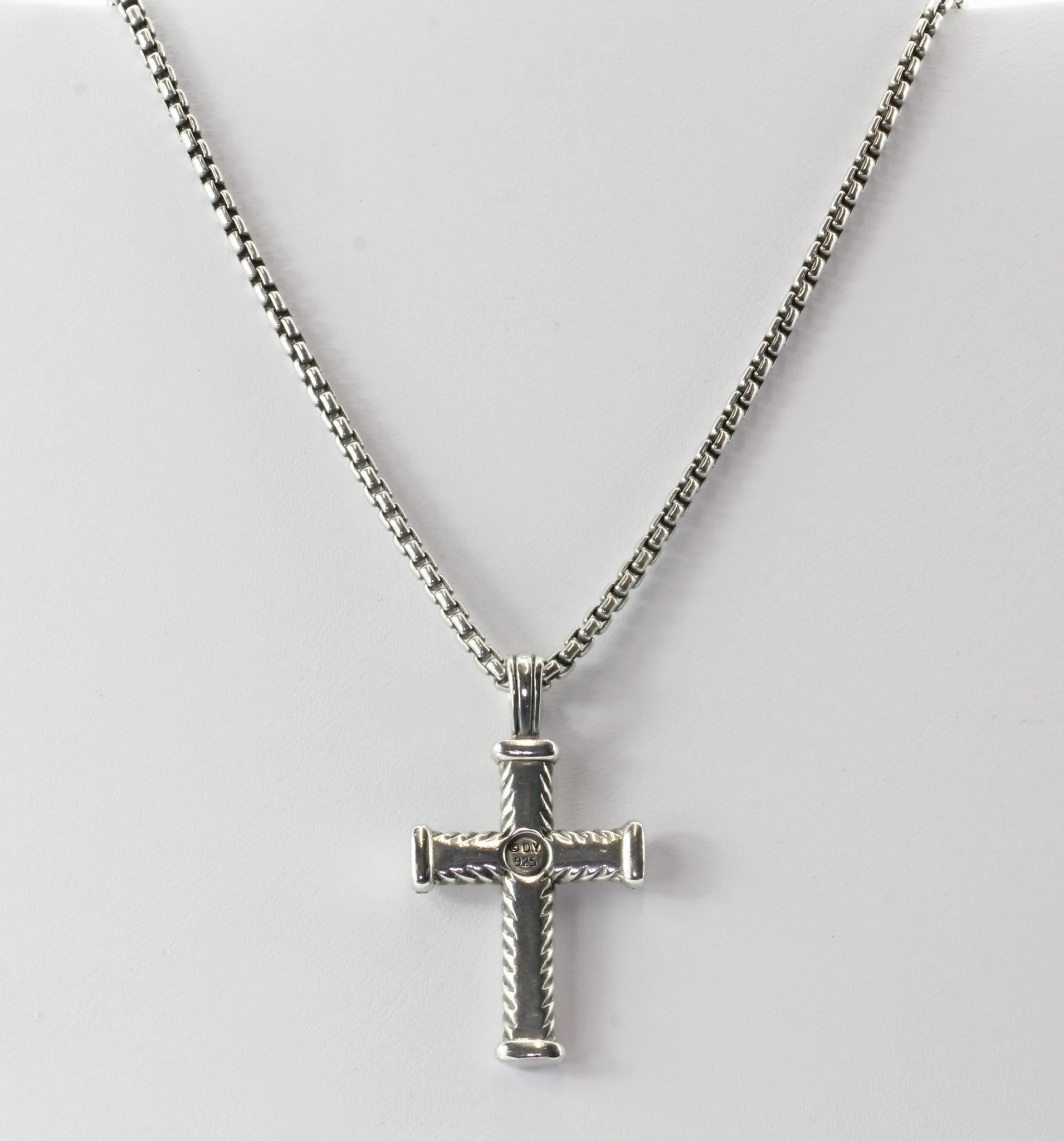 David Yurman Sterling Silver Chevron Diamond Cross Pendant & Chain