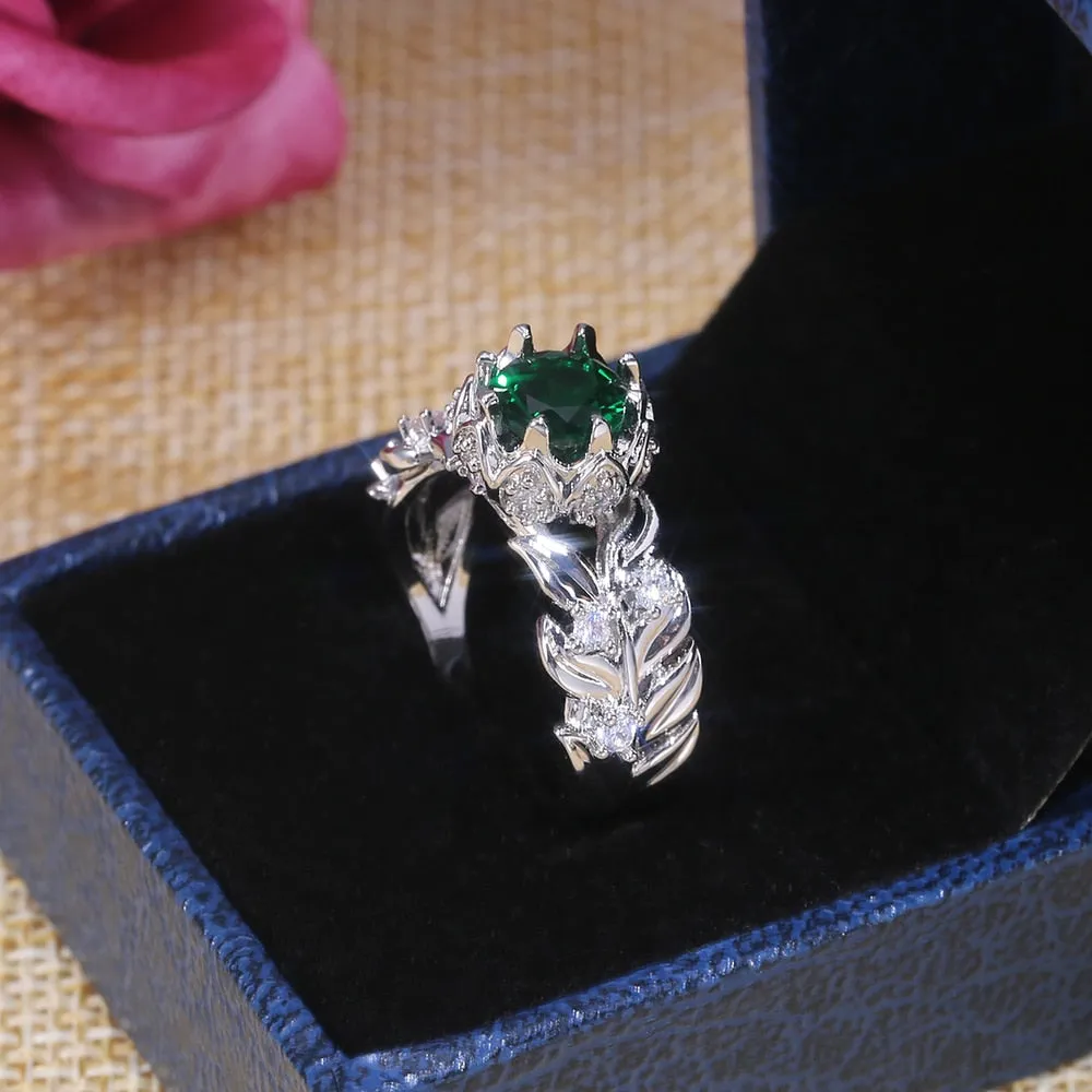 Dazzling Green Emerald Gemstone Ring Women Wedding Jeweley Ring