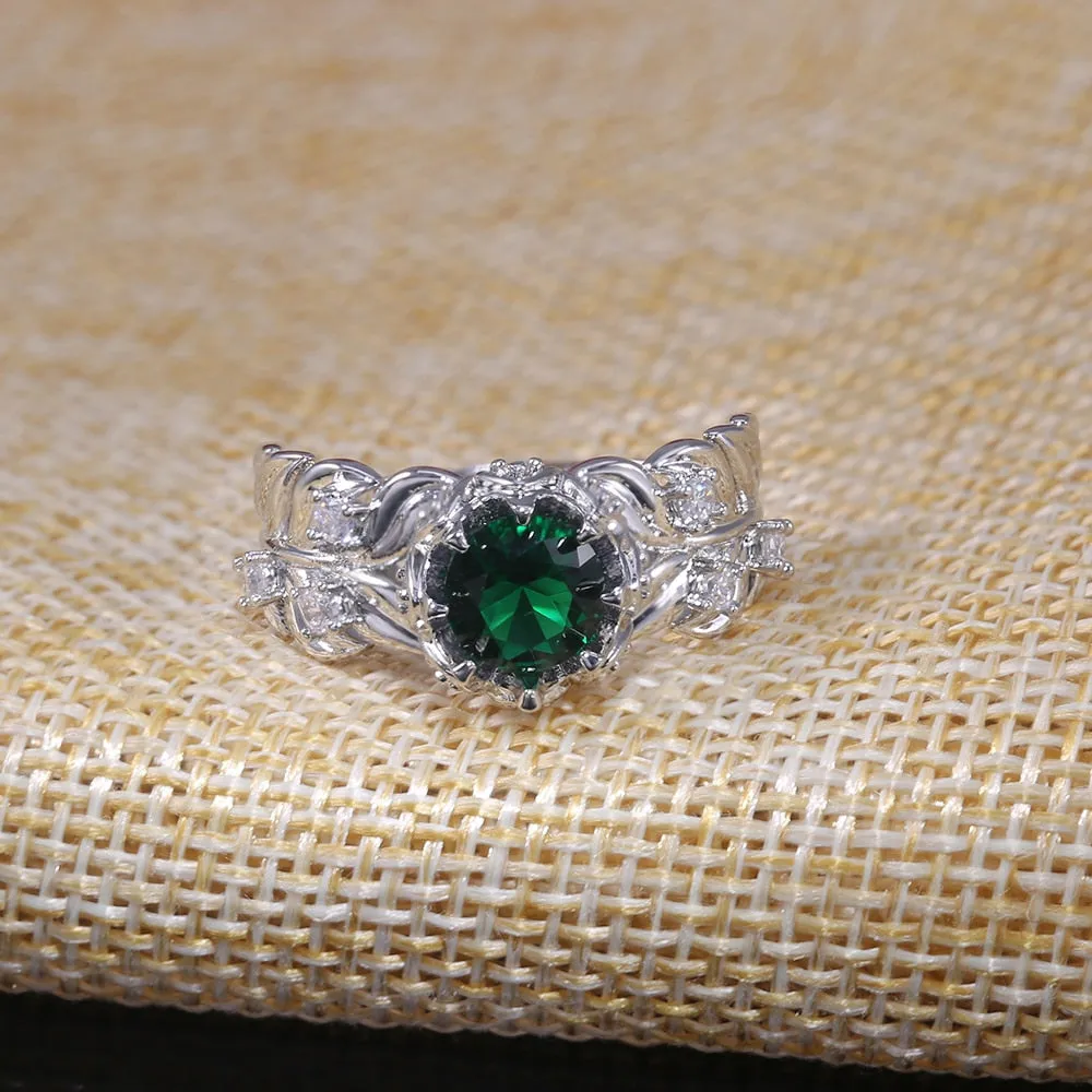Dazzling Green Emerald Gemstone Ring Women Wedding Jeweley Ring