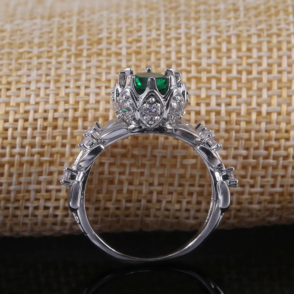 Dazzling Green Emerald Gemstone Ring Women Wedding Jeweley Ring